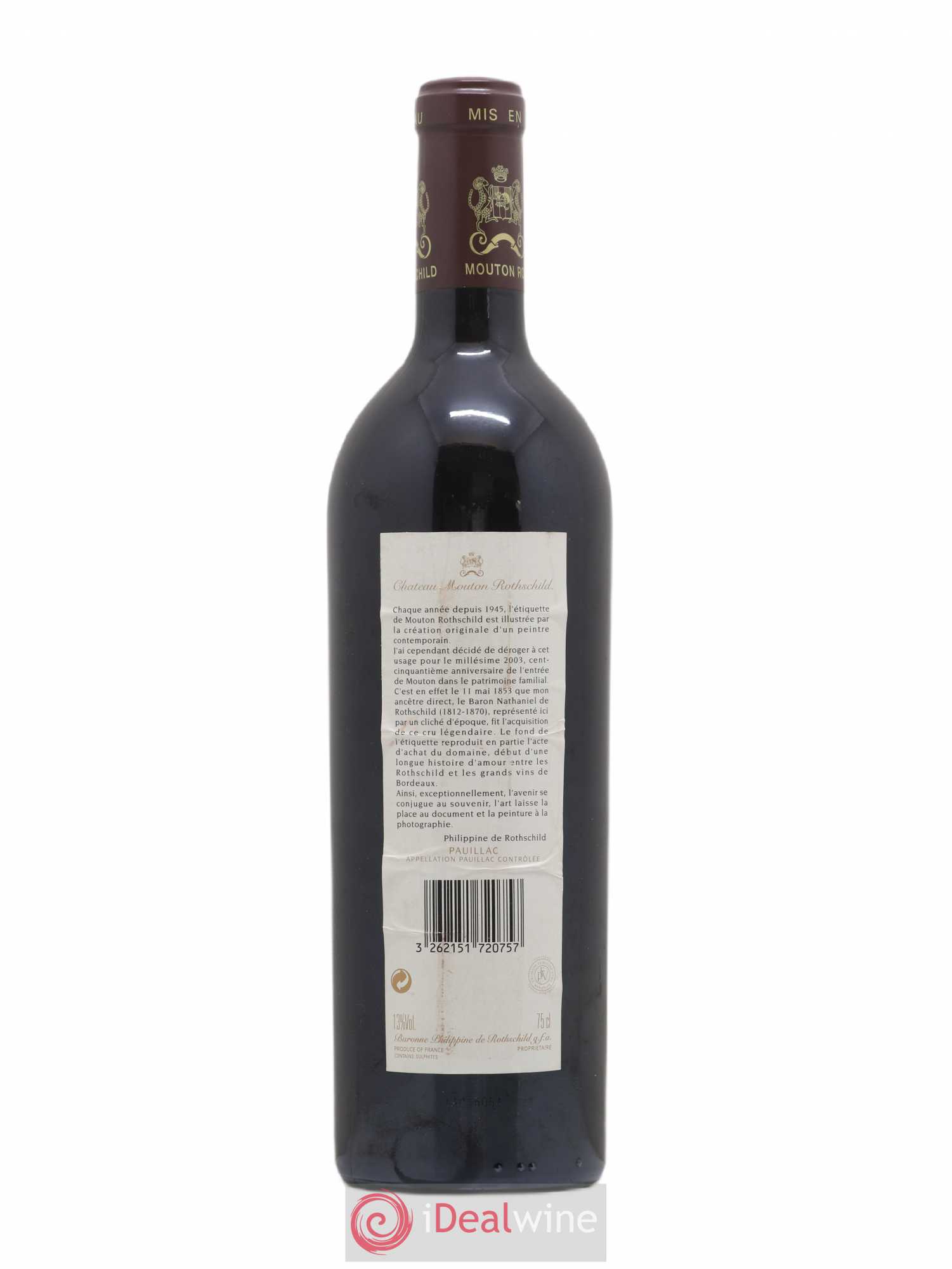 Château Mouton Rothschild 1er Grand Cru Classé 2003 - Lot de 1 bouteille - 1