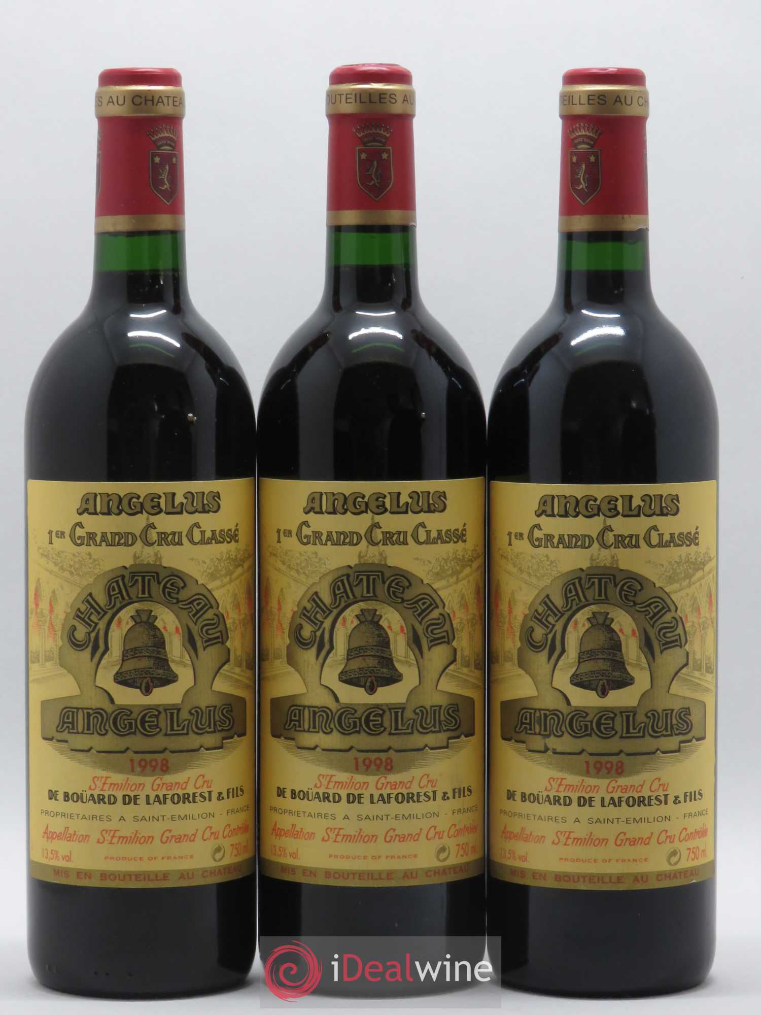 Château Angélus 1er Grand Cru Classé A 1998 - Lot de 3 bouteilles - 0