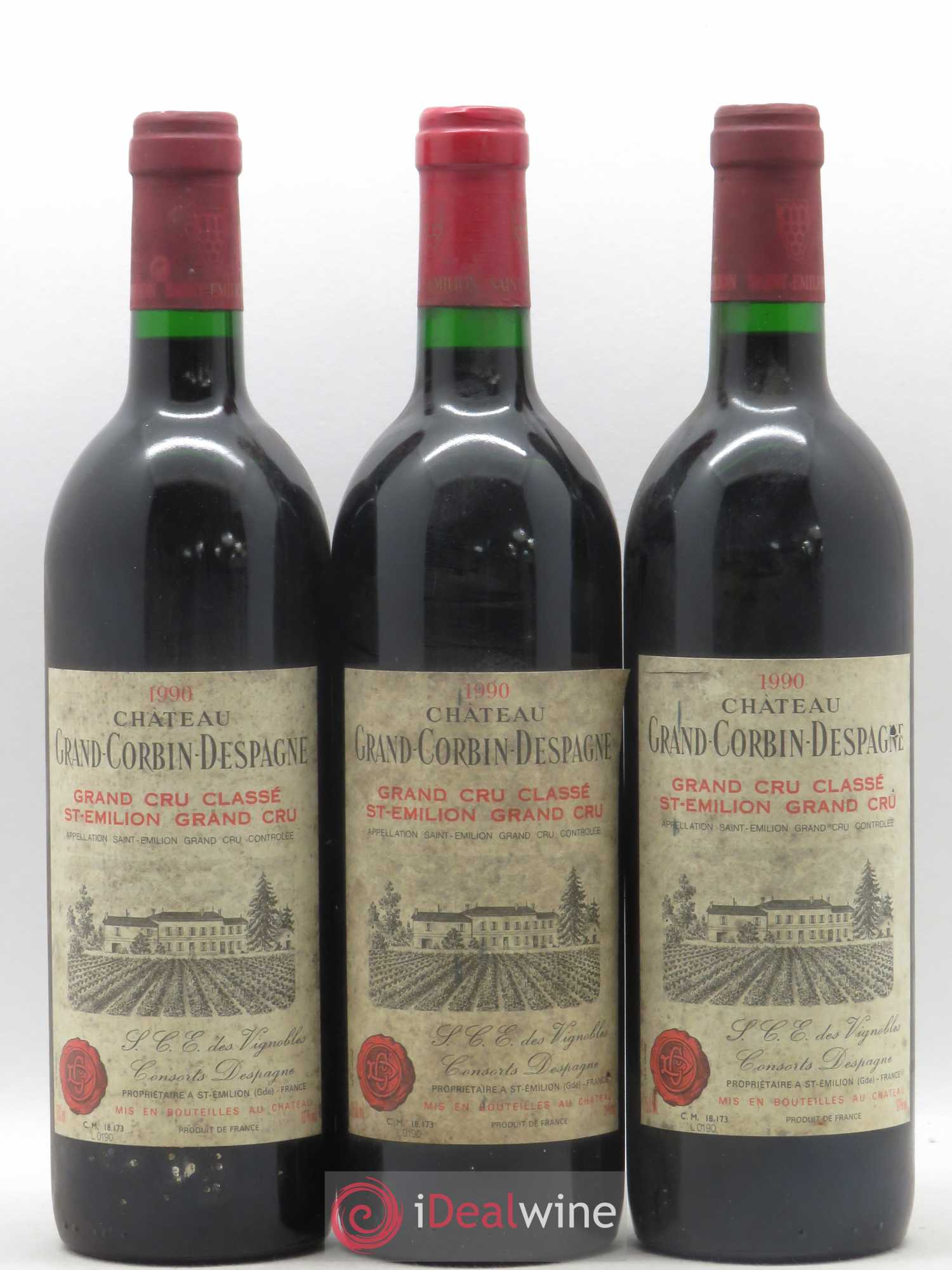 Château Grand Corbin Despagne Grand Cru Classé 1990 - Lot de 3 bouteilles - 0