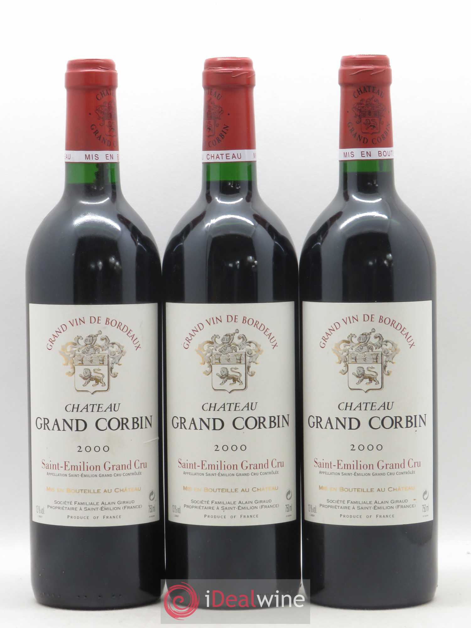 Château Grand Corbin Grand Cru Classé 2000 - Lot de 3 bouteilles - 0
