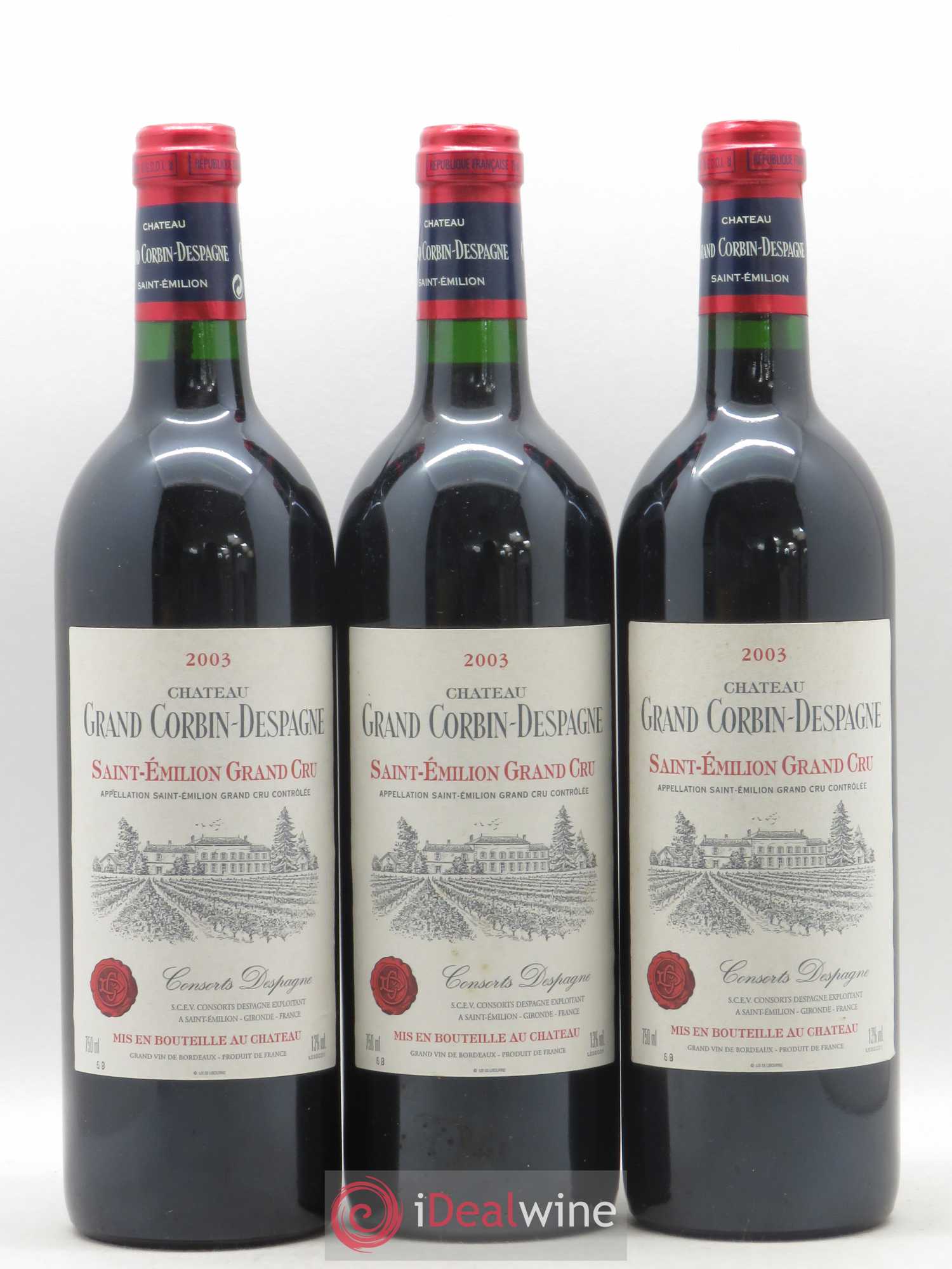 Château Grand Corbin Despagne Grand Cru Classé 2003 - Lot de 3 bouteilles - 0