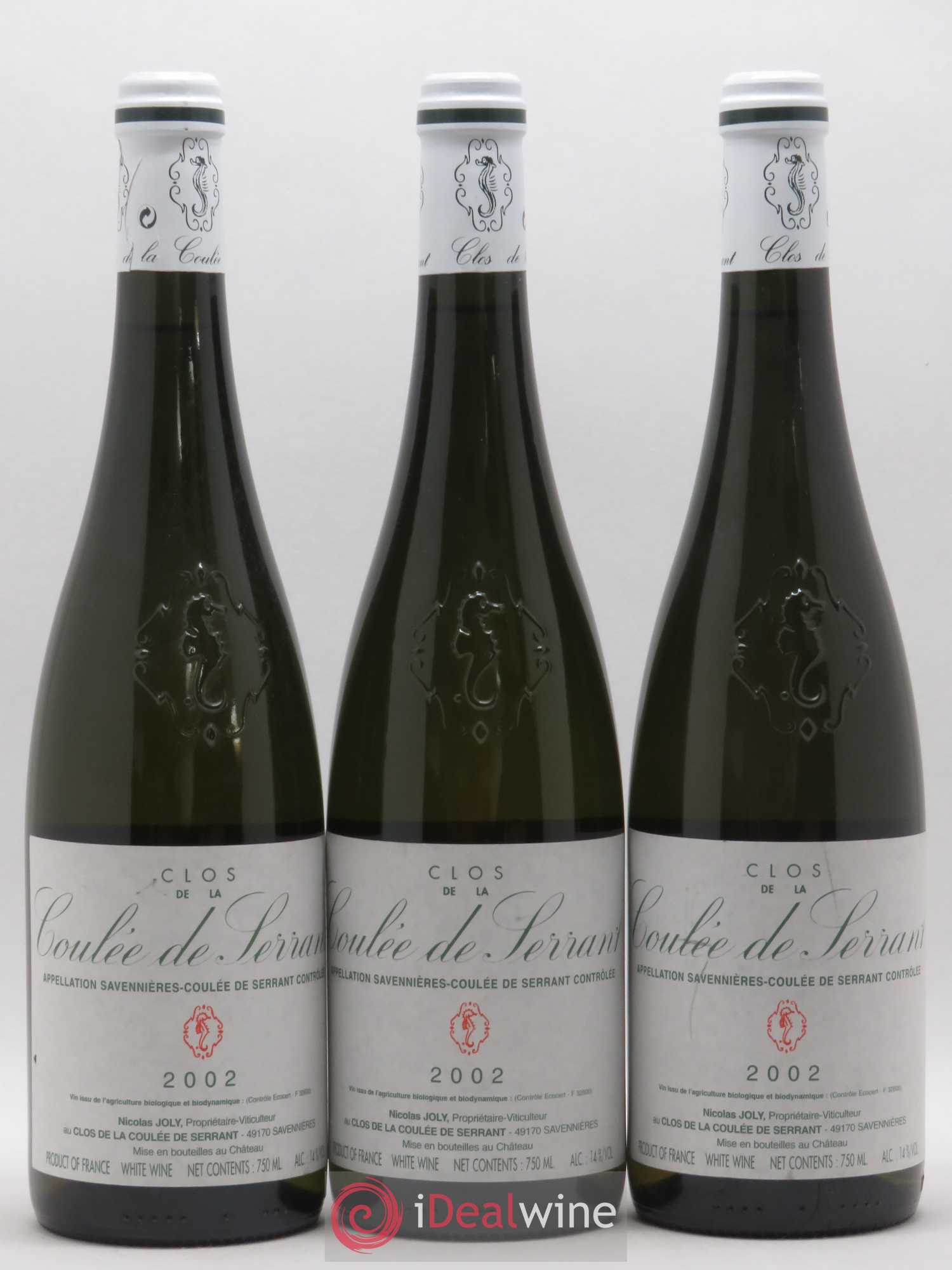 Savennières Clos de la Coulée de Serrant Vignobles de la Coulée de Serrant - Nicolas Joly 2002 - Lot de 3 bouteilles - 0