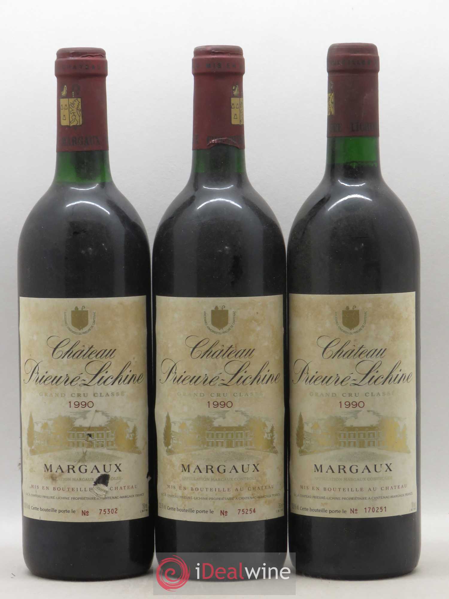 Château Prieuré Lichine 4ème Grand Cru Classé 1990 - Lot de 3 bouteilles - 0