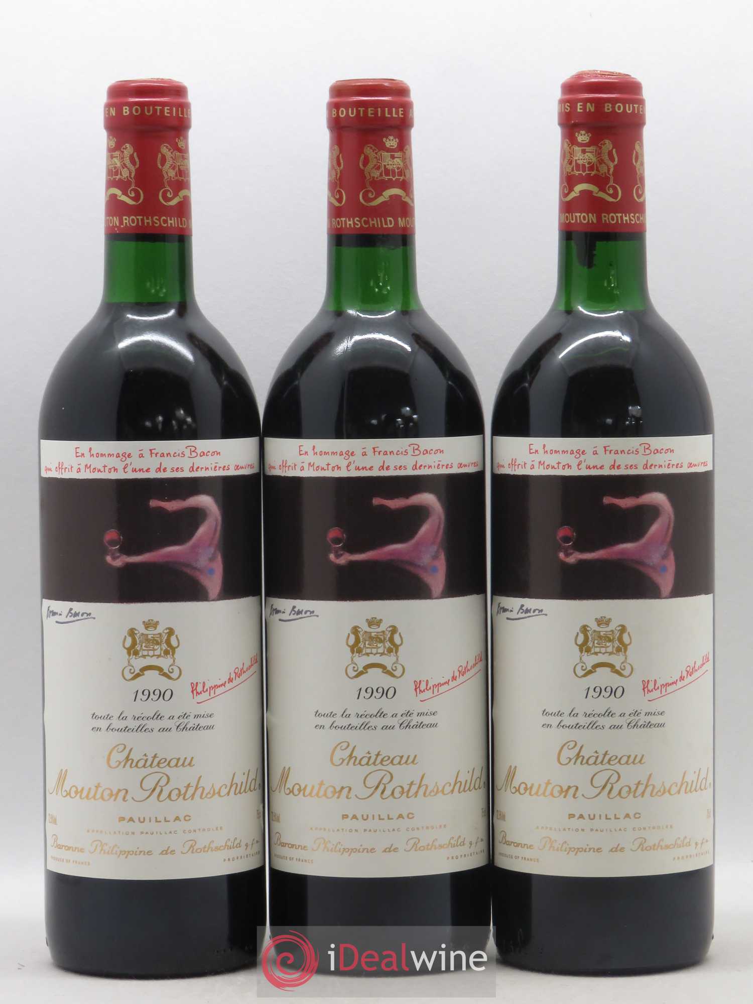 Château Mouton Rothschild 1er Grand Cru Classé 1990 - Lot de 3 bouteilles - 0