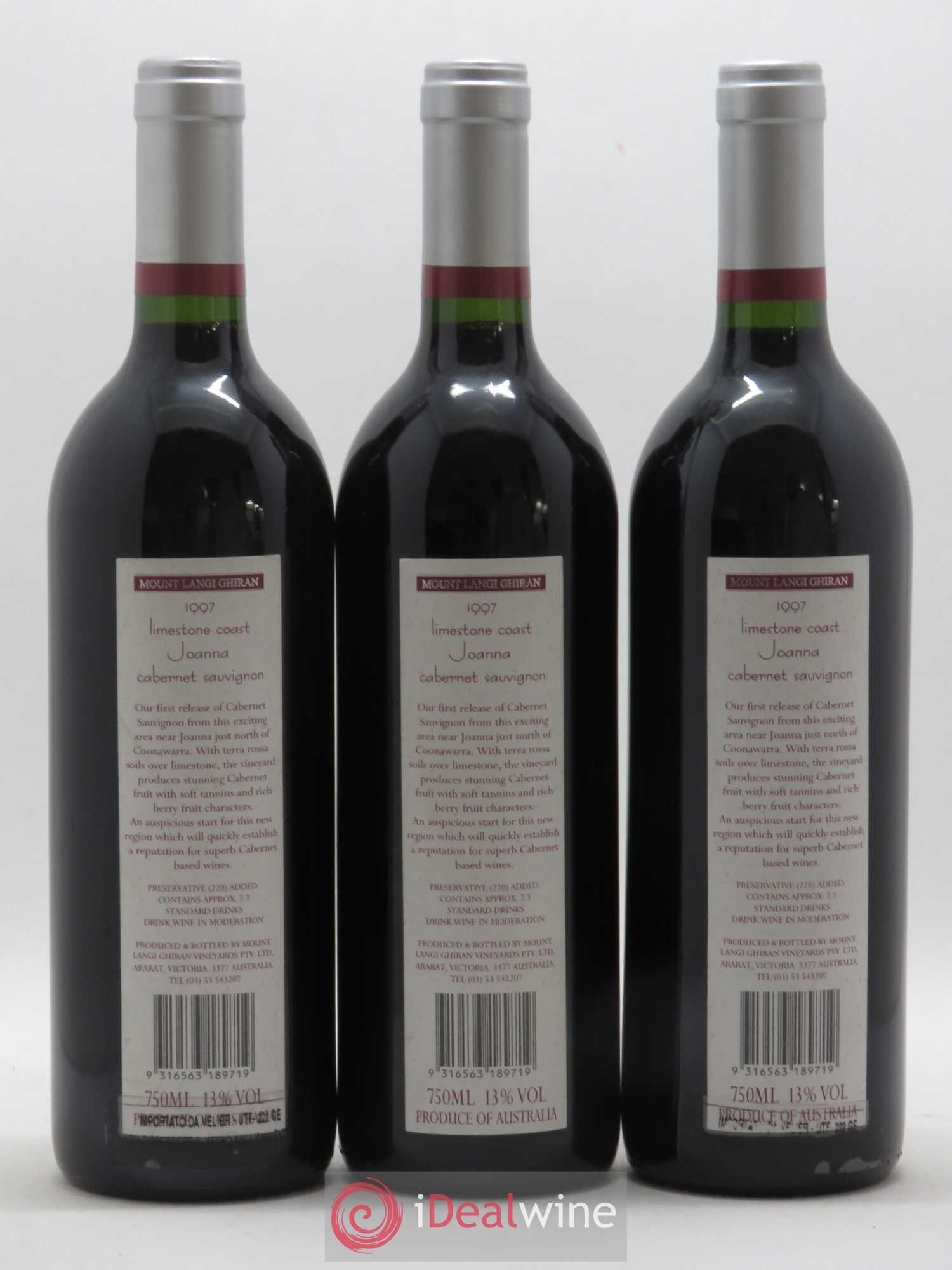 Australie Limestone Coast Joanna Cabernet Sauvignon Mount Langi Ghiran 1997 - Posten von 3 Flaschen - 1