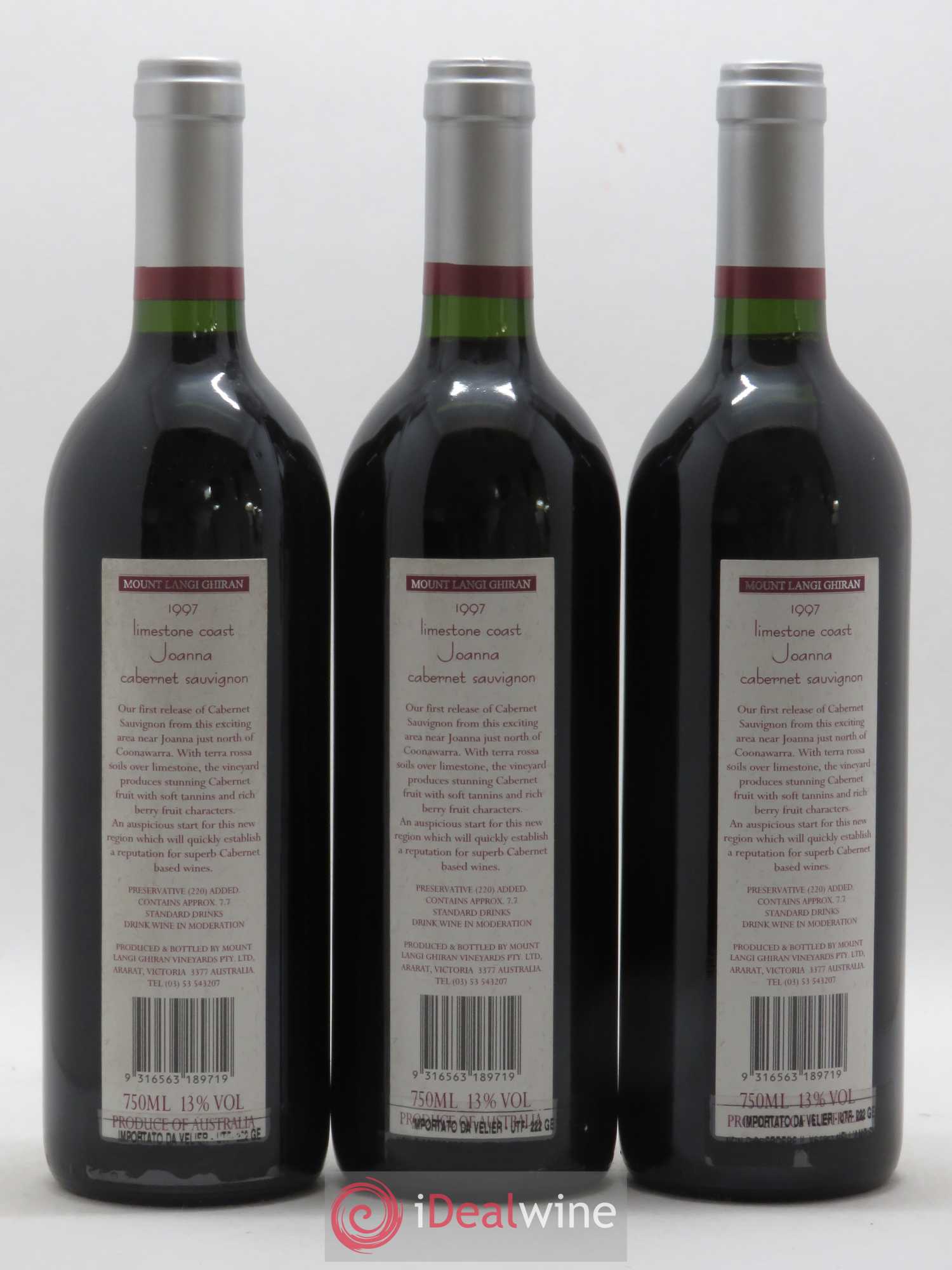 Australie Limestone Coast Joanna Cabernet Sauvignon Mount Langi Ghiran 1997 - Posten von 3 Flaschen - 1