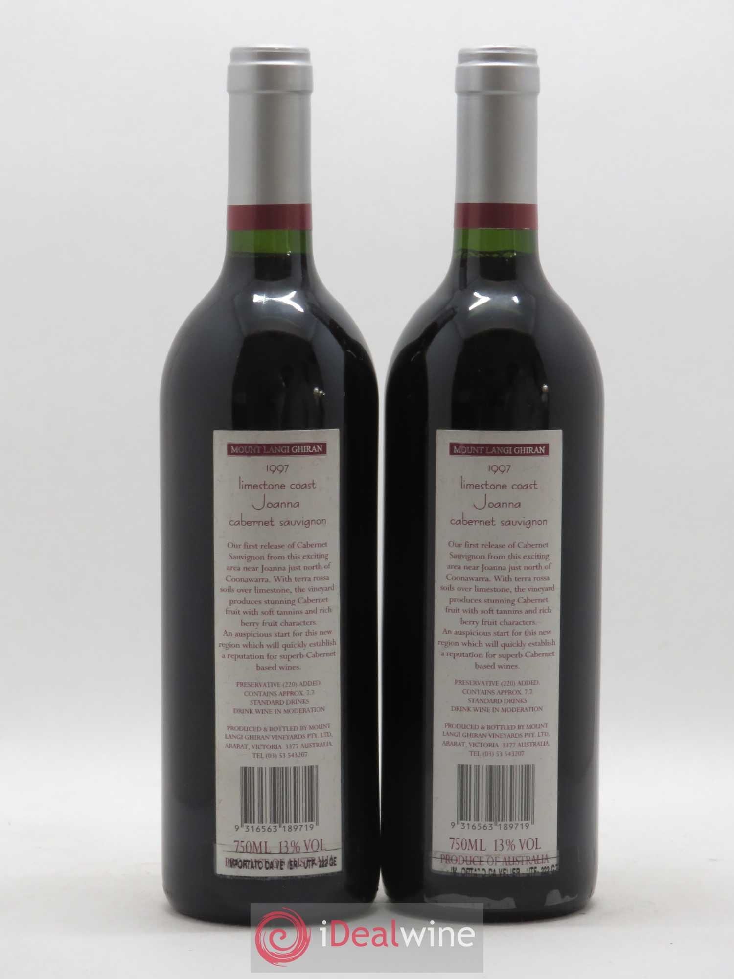 Australie Limestone Coast Joanna Cabernet Sauvignon Mount Langi Ghiran 1997 - Posten von 2 Flaschen - 1