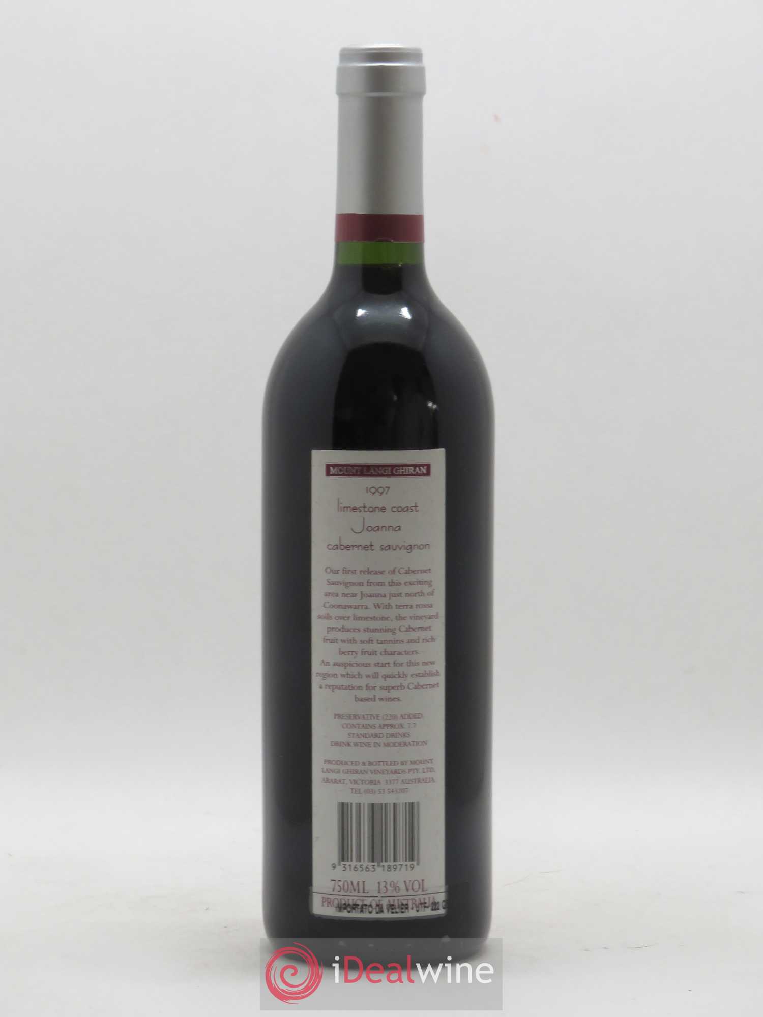 Australie Limestone Coast Joanna Cabernet Sauvignon Mount Langi Ghiran 1997 - Posten von 1 Flasche - 1