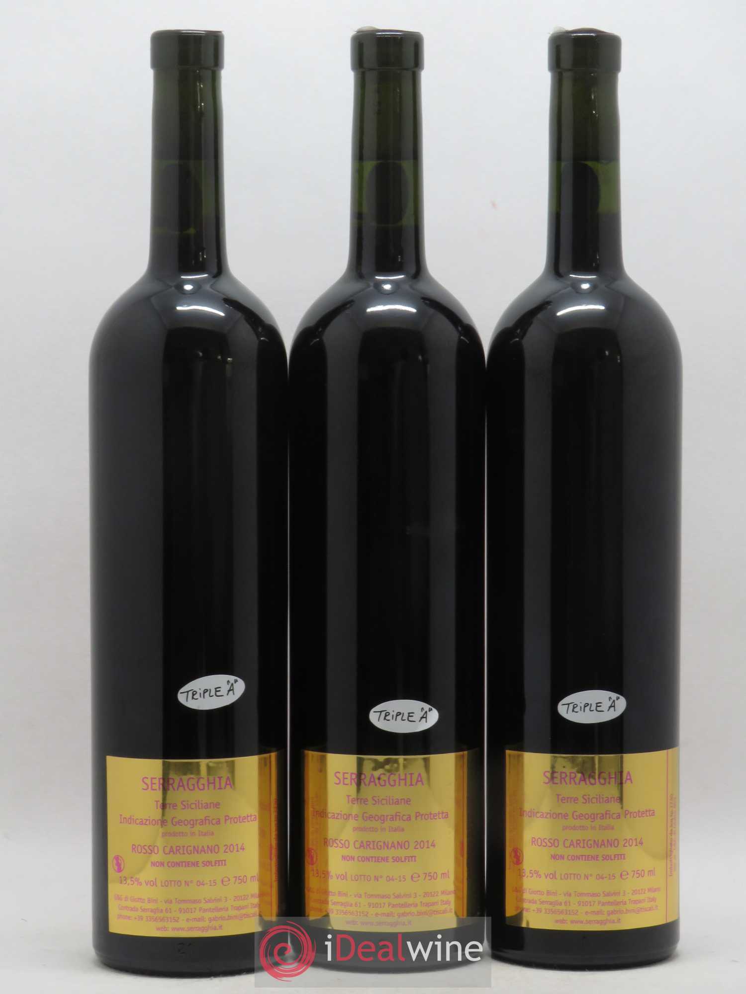 Italie IGP Terre Siciliane Serragghia Carignano Riserva Giotto Bini 2014 - Posten von 3 Flaschen - 1