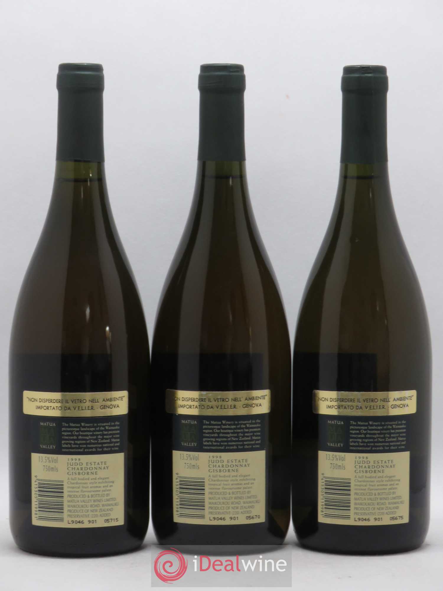 Nouvelle Zélande Matua Valley Chardonnay Juddestate 1998 - Posten von 3 Flaschen - 1
