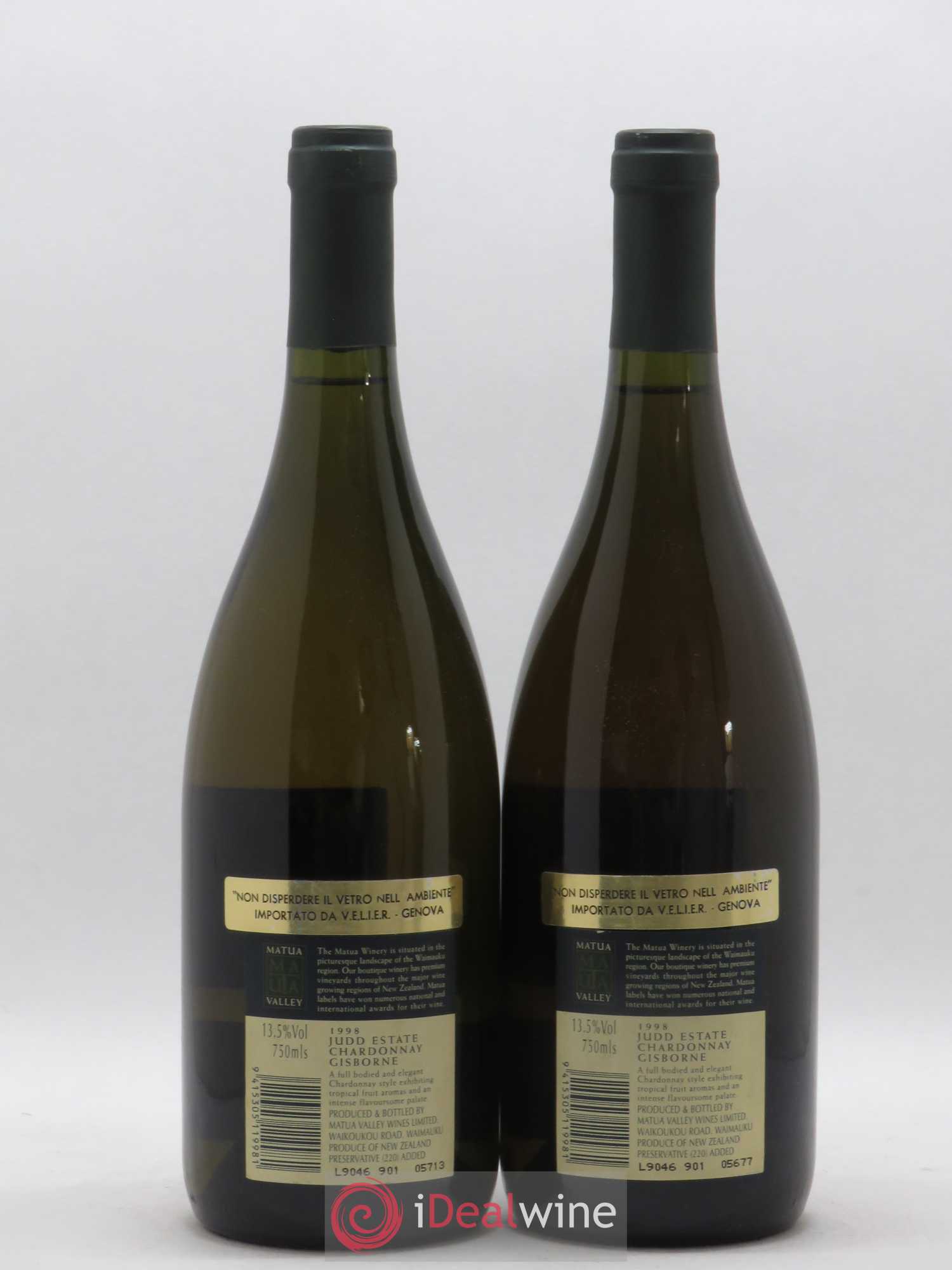 Nouvelle Zélande Matua Valley Chardonnay Juddestate 1998 - Posten von 2 Flaschen - 1