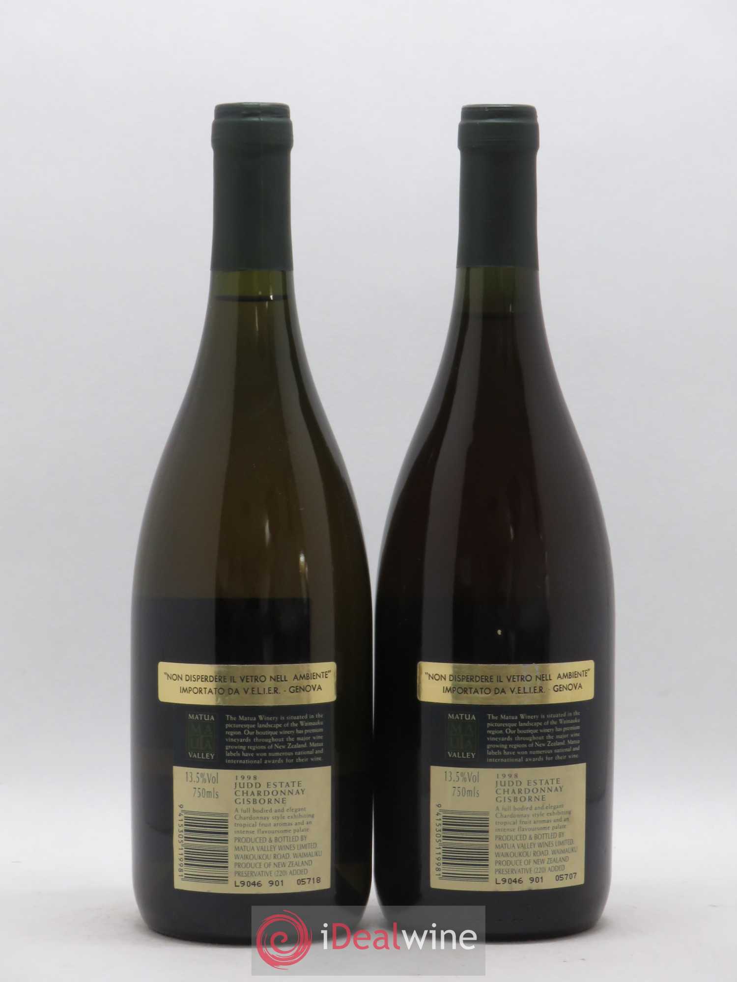 Nouvelle Zélande Matua Valley Chardonnay Juddestate 1998 - Posten von 2 Flaschen - 1
