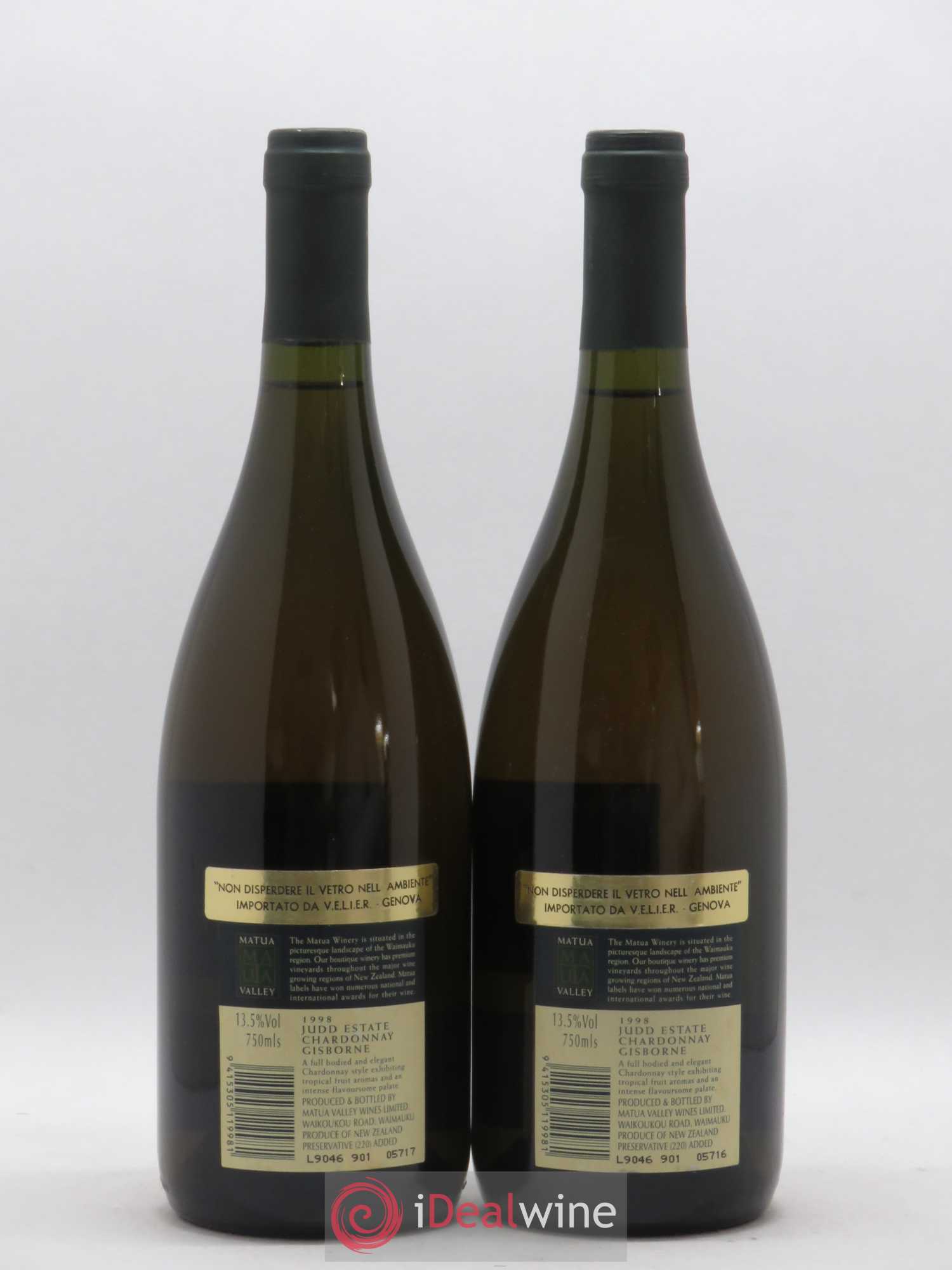 Nouvelle Zélande Matua Valley Chardonnay Juddestate 1998 - Posten von 2 Flaschen - 1