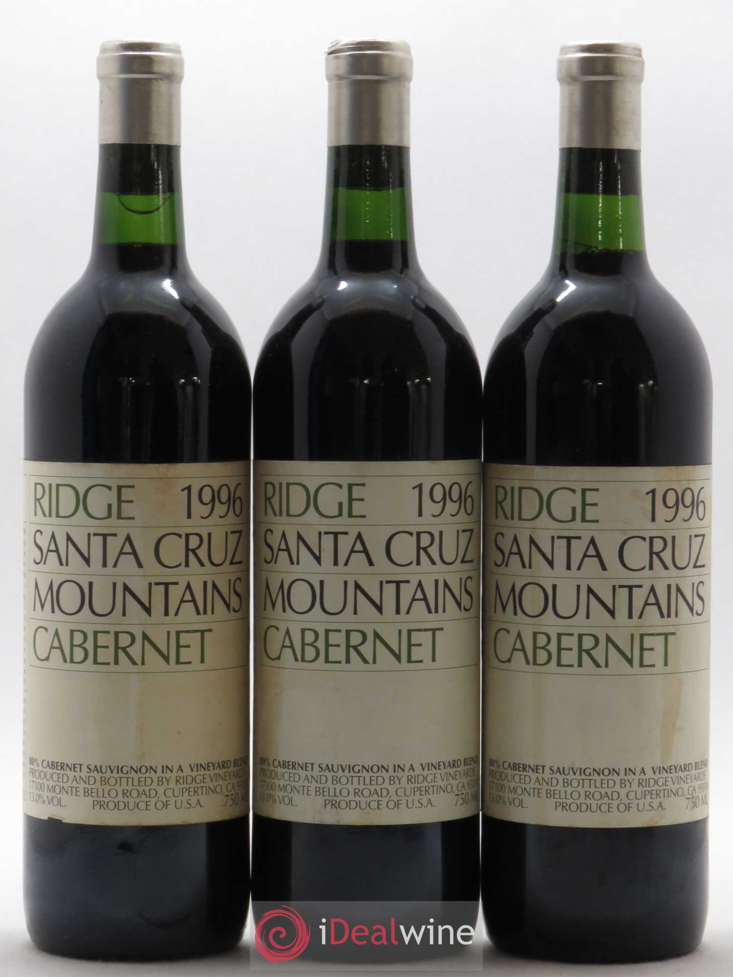 USA Cabernet Sauvignon Santa Cruz Ridge Vineyards 1996 - Posten von 3 Flaschen - 0