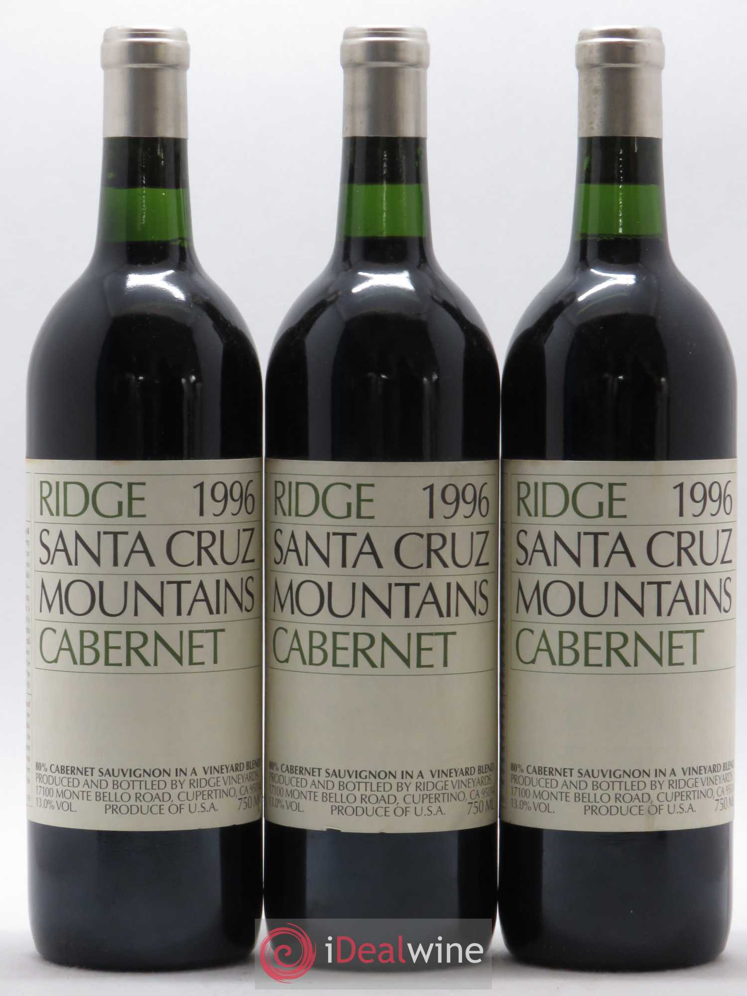 USA Cabernet Sauvignon Santa Cruz Ridge Vineyards 1996 - Posten von 3 Flaschen - 0