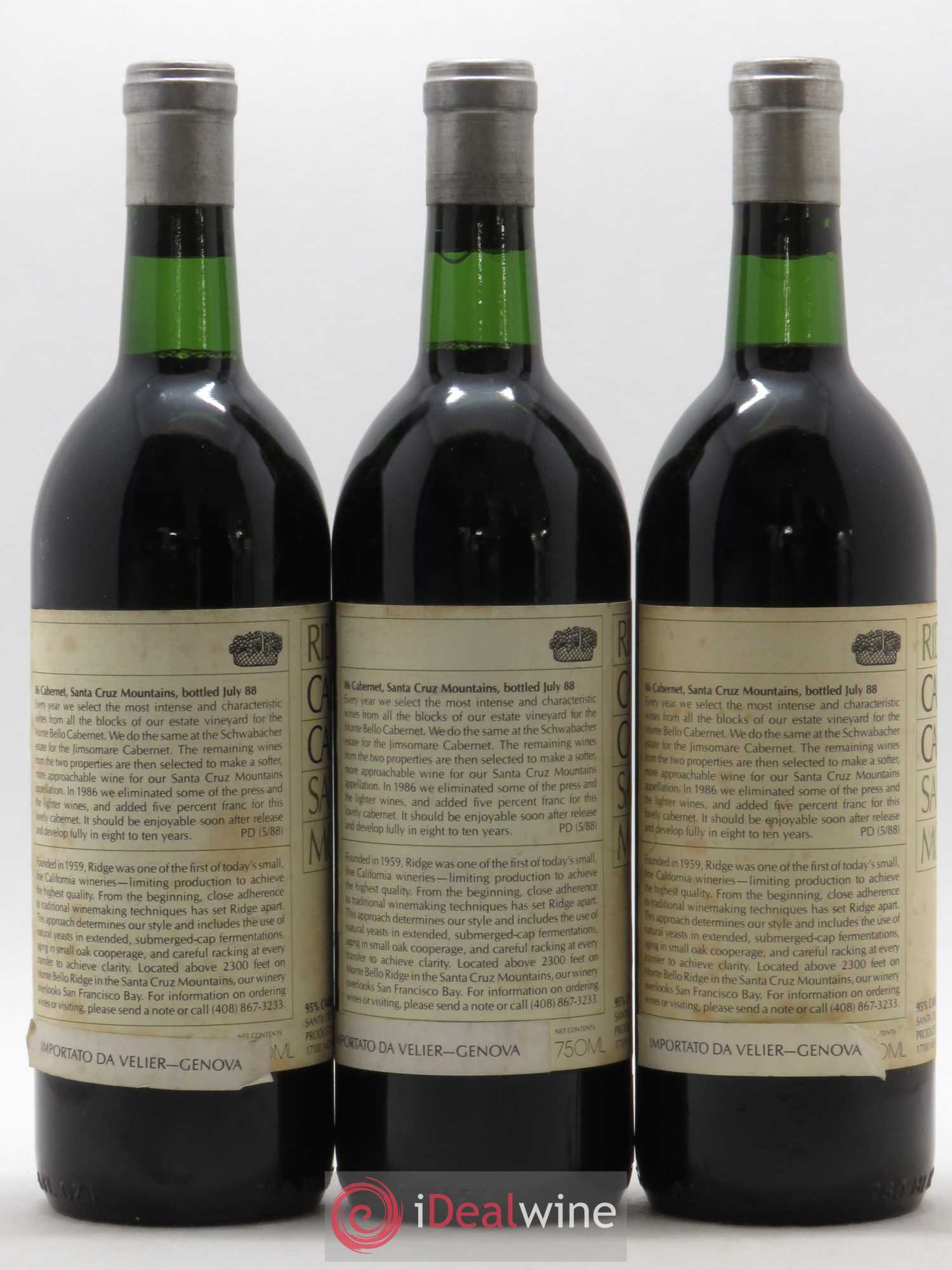 USA Cabernet Sauvignon Santa Cruz Ridge Vineyards 1986 - Posten von 3 Flaschen - 1