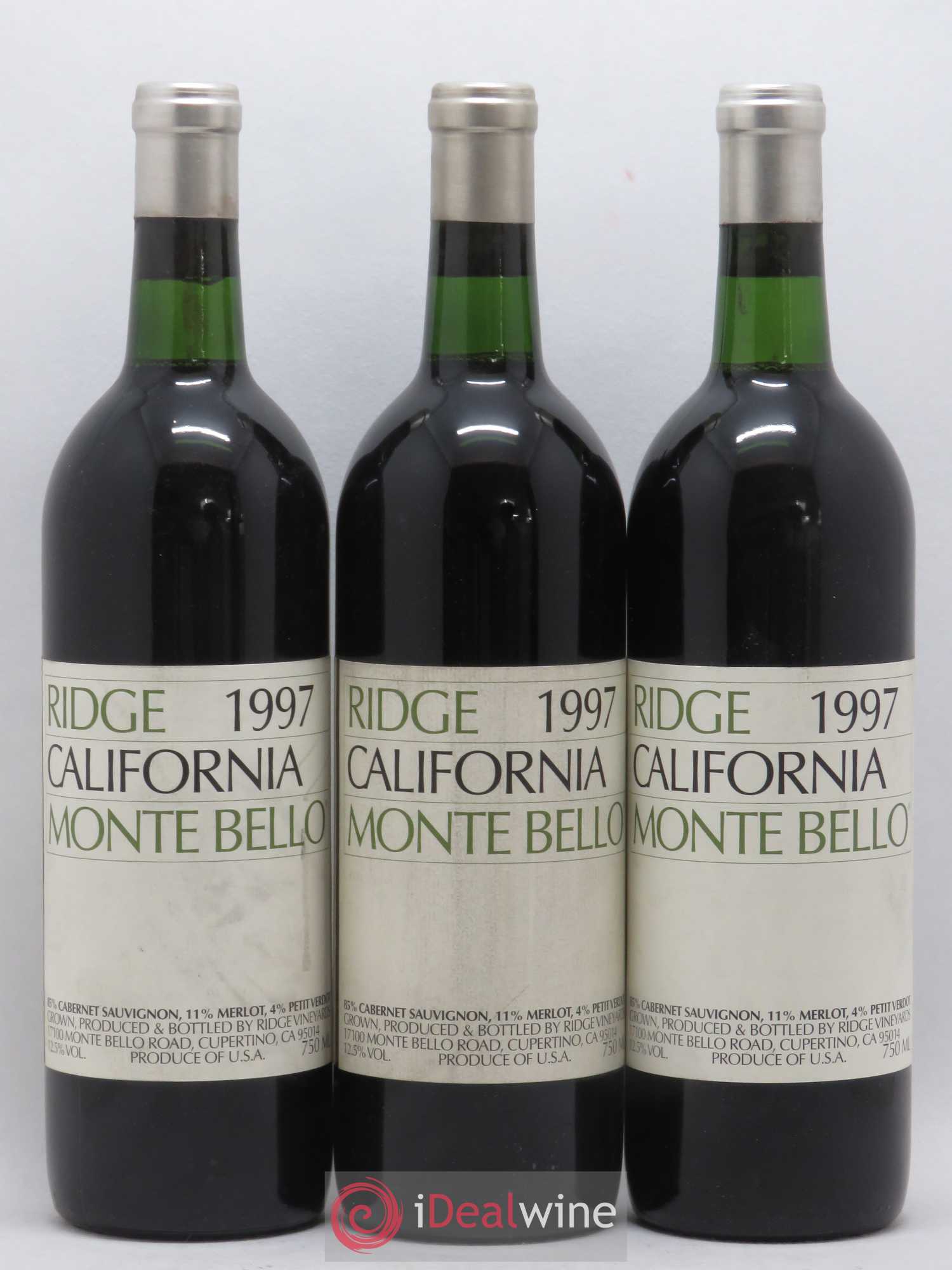 Santa Cruz Mountains Monte Bello Ridge Vineyards 1997 - Lot de 6 bouteilles - 1