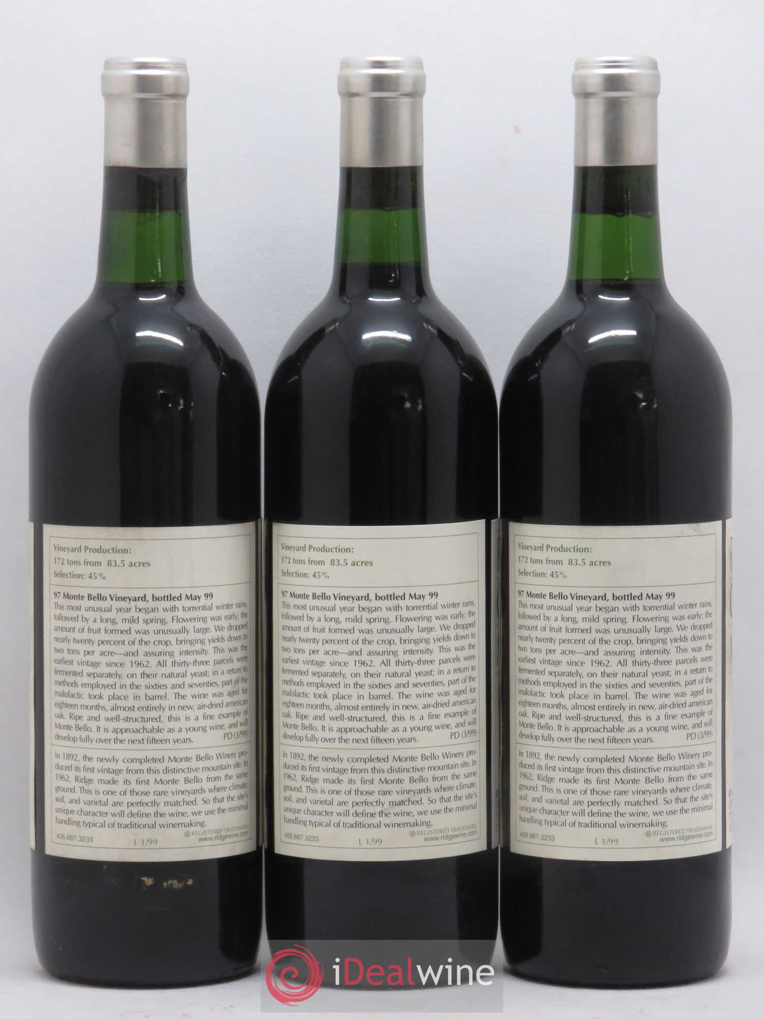 Santa Cruz Mountains Monte Bello Ridge Vineyards 1997 - Lot de 6 bouteilles - 4