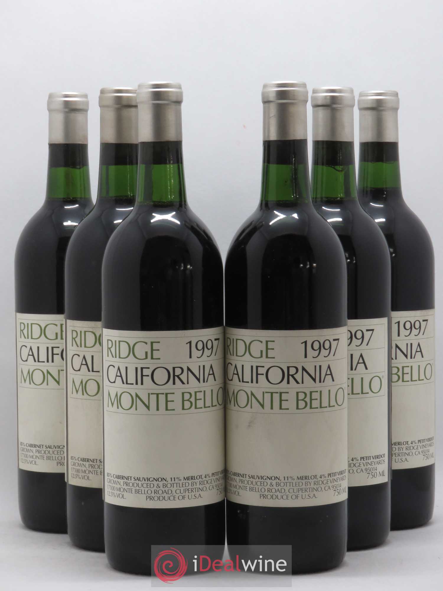 Santa Cruz Mountains Monte Bello Ridge Vineyards 1997 - Lot de 6 bouteilles - 0