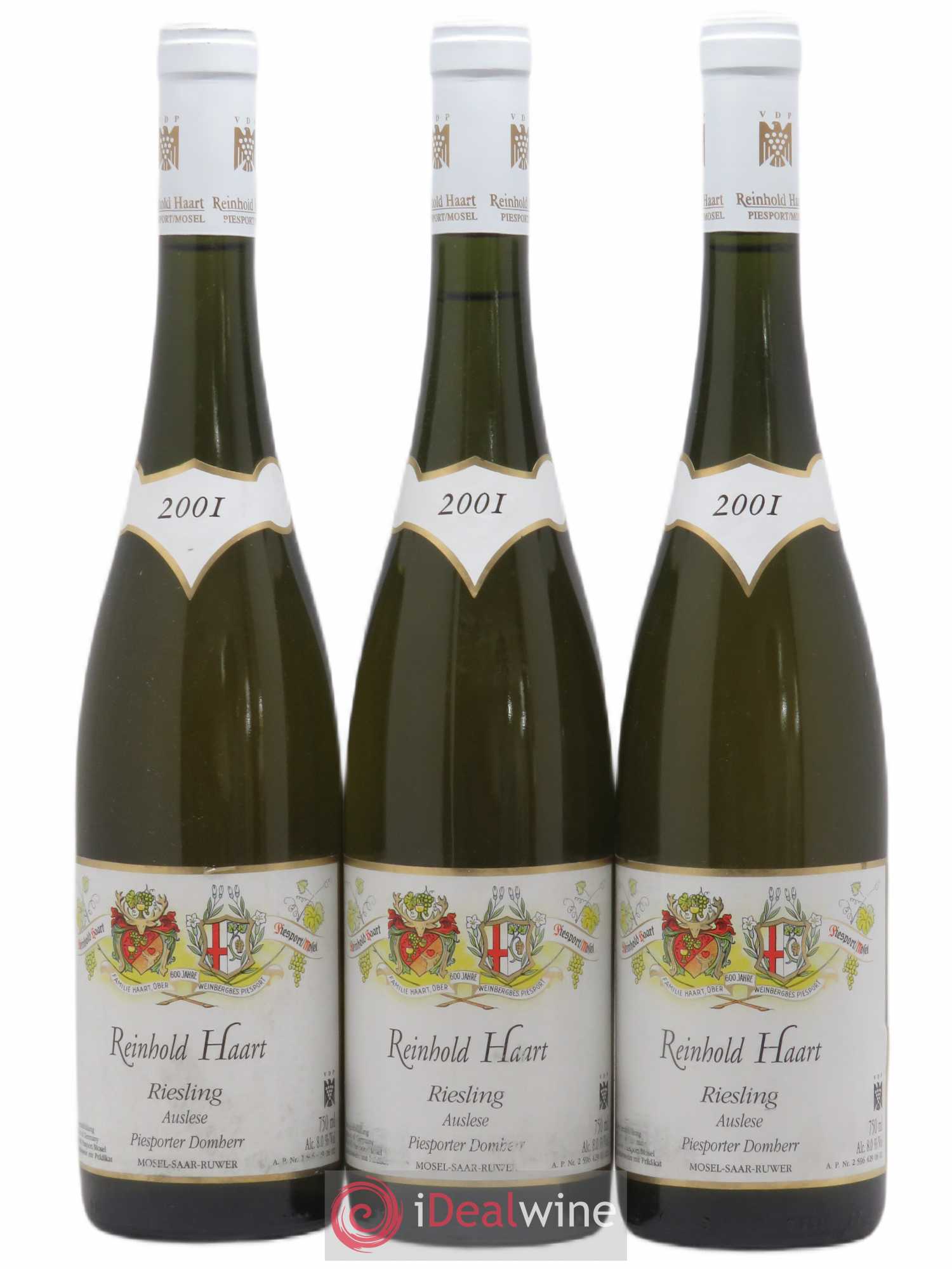 Allemagne Mosel-Saar Riesling Haart Auslese Reinhold Piesporter Domherr 2001 - Posten von 3 Flaschen - 0