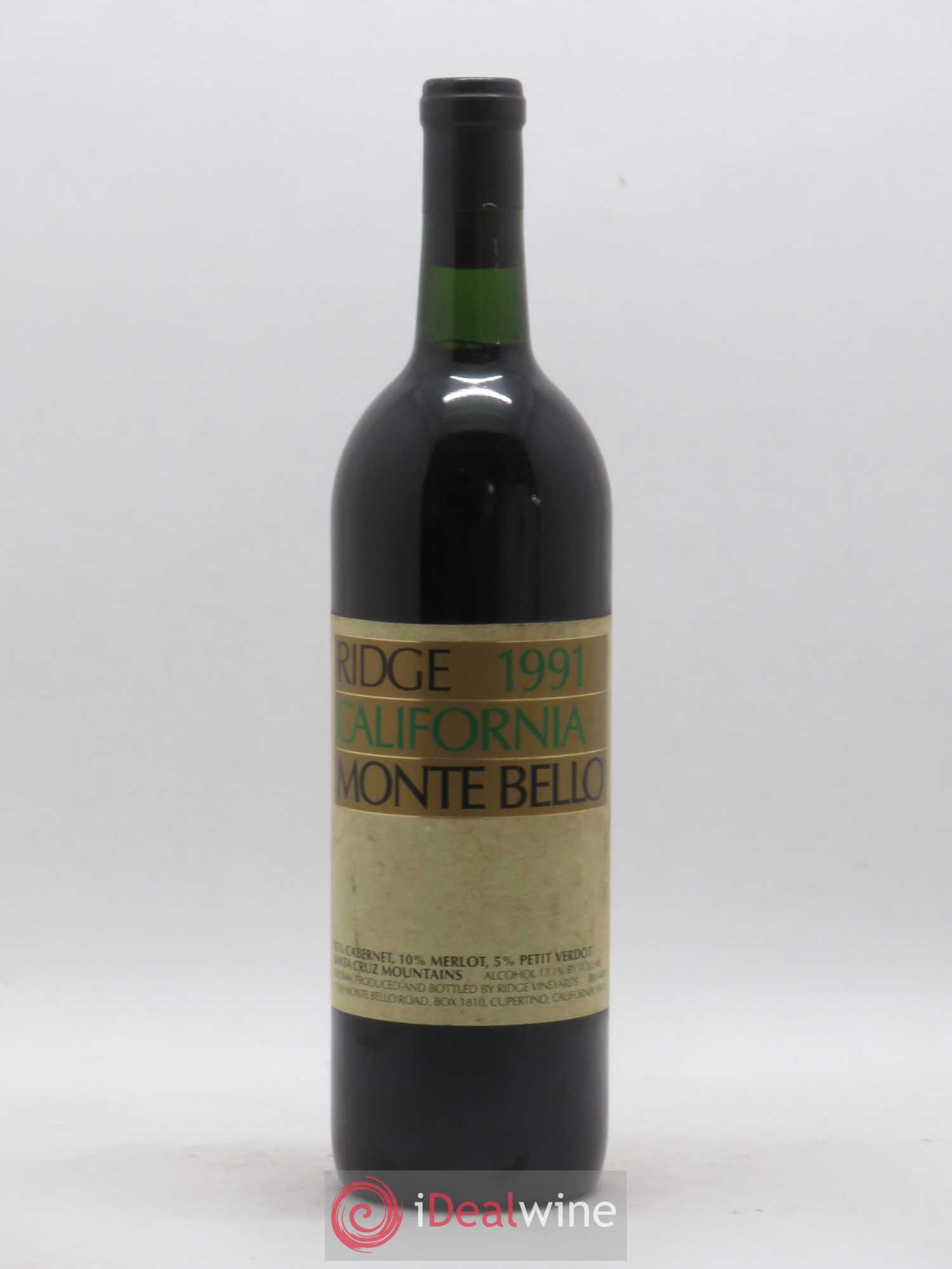 Santa Cruz Mountains Monte Bello Ridge Vineyards 1991 - Lot de 1 bouteille - 0