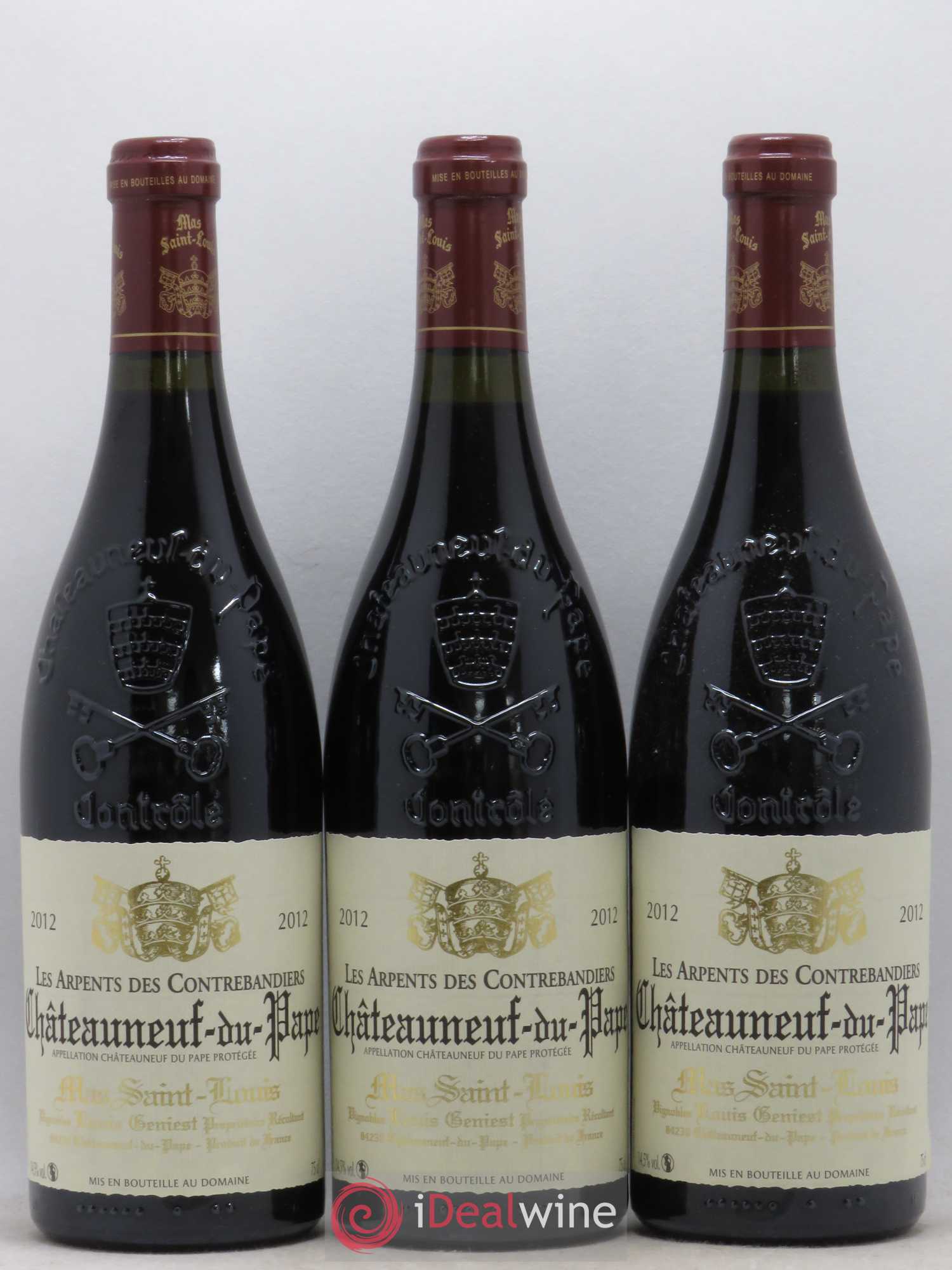 Châteauneuf-du-Pape Les Arpents des Contrebandiers Mas Saint-Louis 2012 - Lot de 3 bouteilles - 0