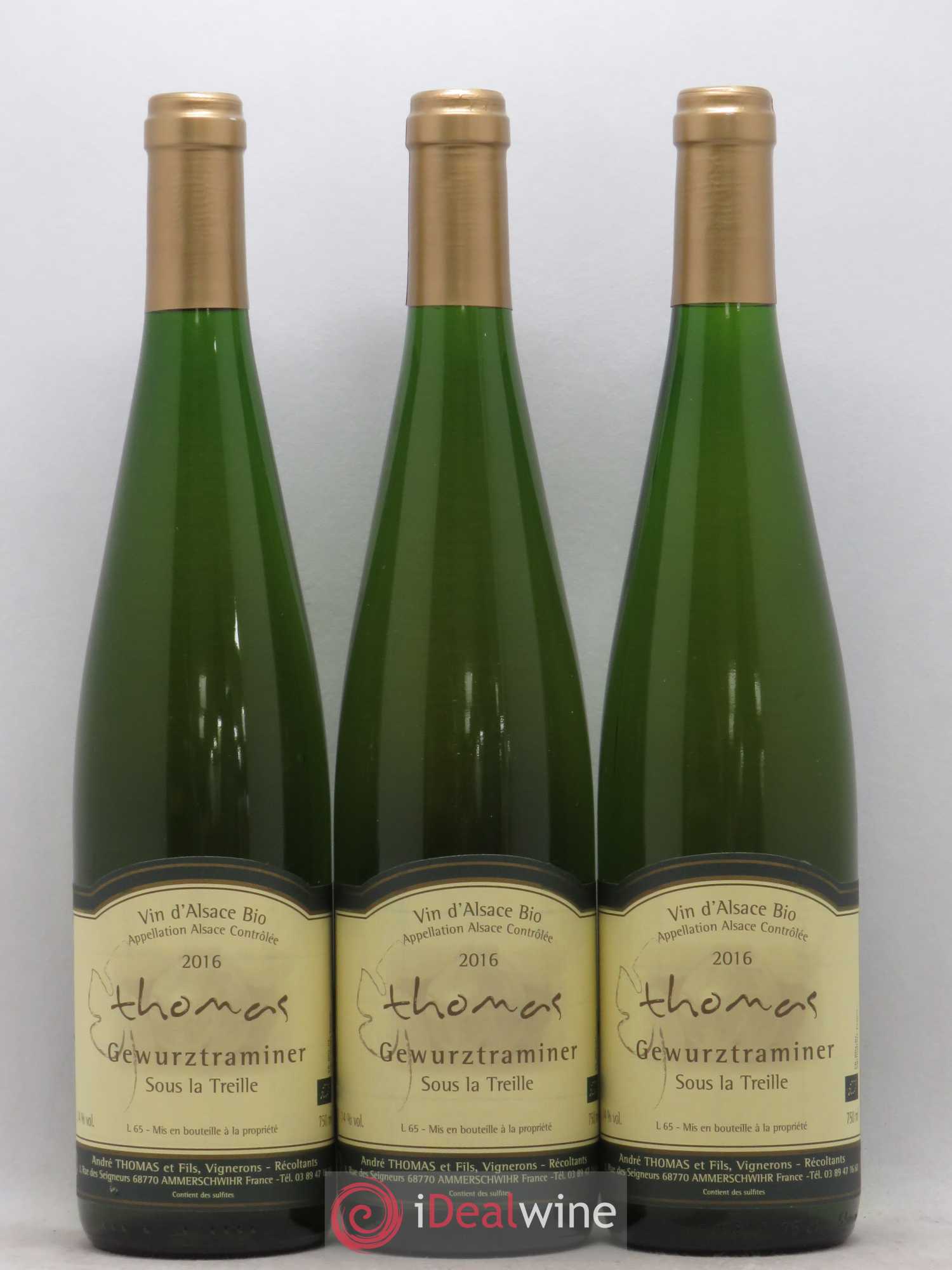 Gewurztraminer Sous La Treille Andre Thomas (sans prix de réserve) 2016 - Posten von 3 Flaschen - 0