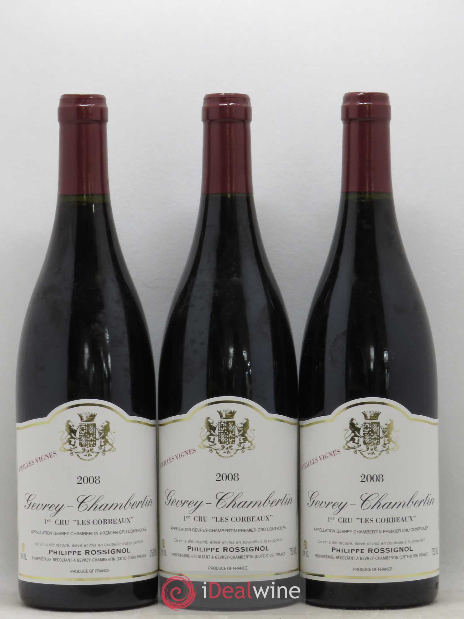 Gevrey-Chambertin 1er Cru Les Corbeaux Vieilles Vignes Philippe Rossignol 2008 - Posten von 3 Flaschen - 0