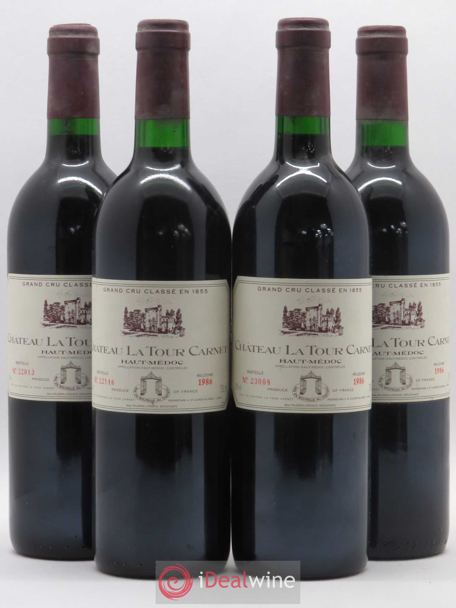 Château la Tour Carnet 4ème Grand Cru Classé 1986 - Lot de 4 bouteilles - 0