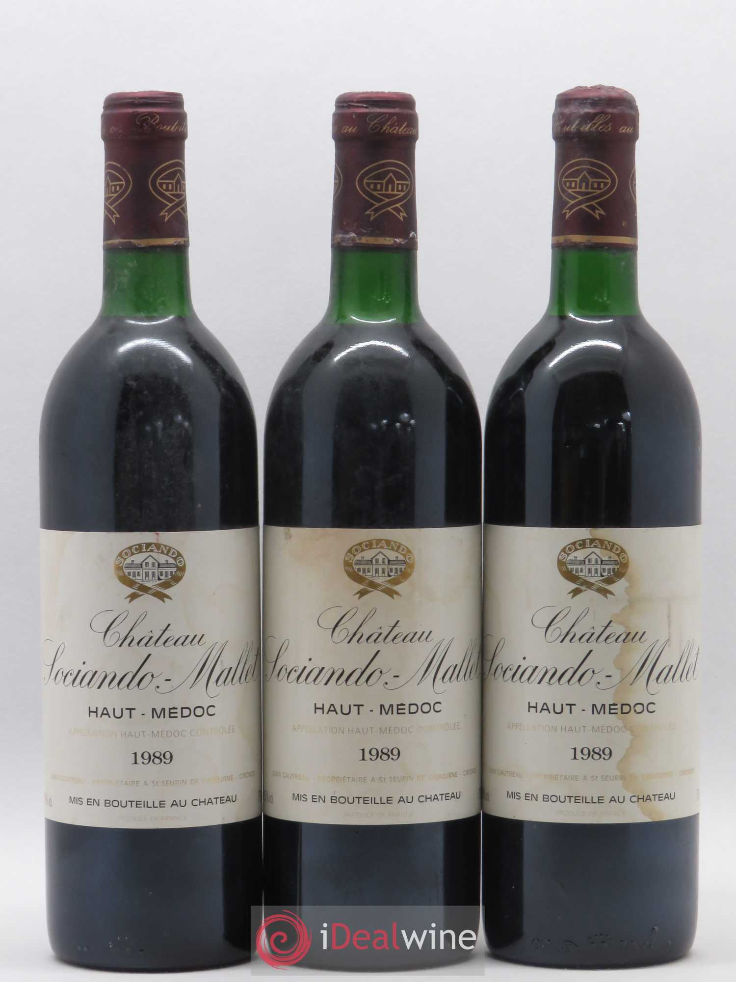 Château Sociando Mallet 1989 - Lot de 3 bouteilles - 0