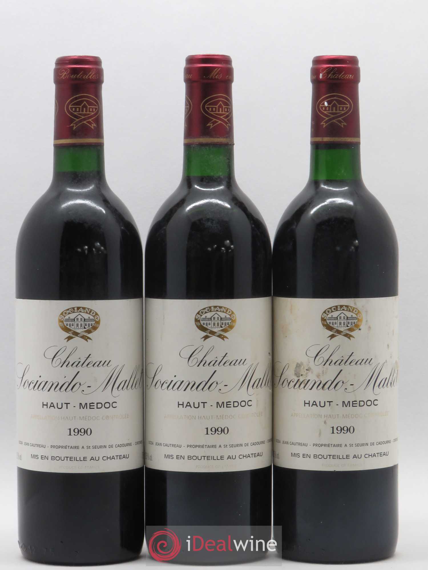 Château Sociando Mallet 1990 - Lot de 3 bouteilles - 0