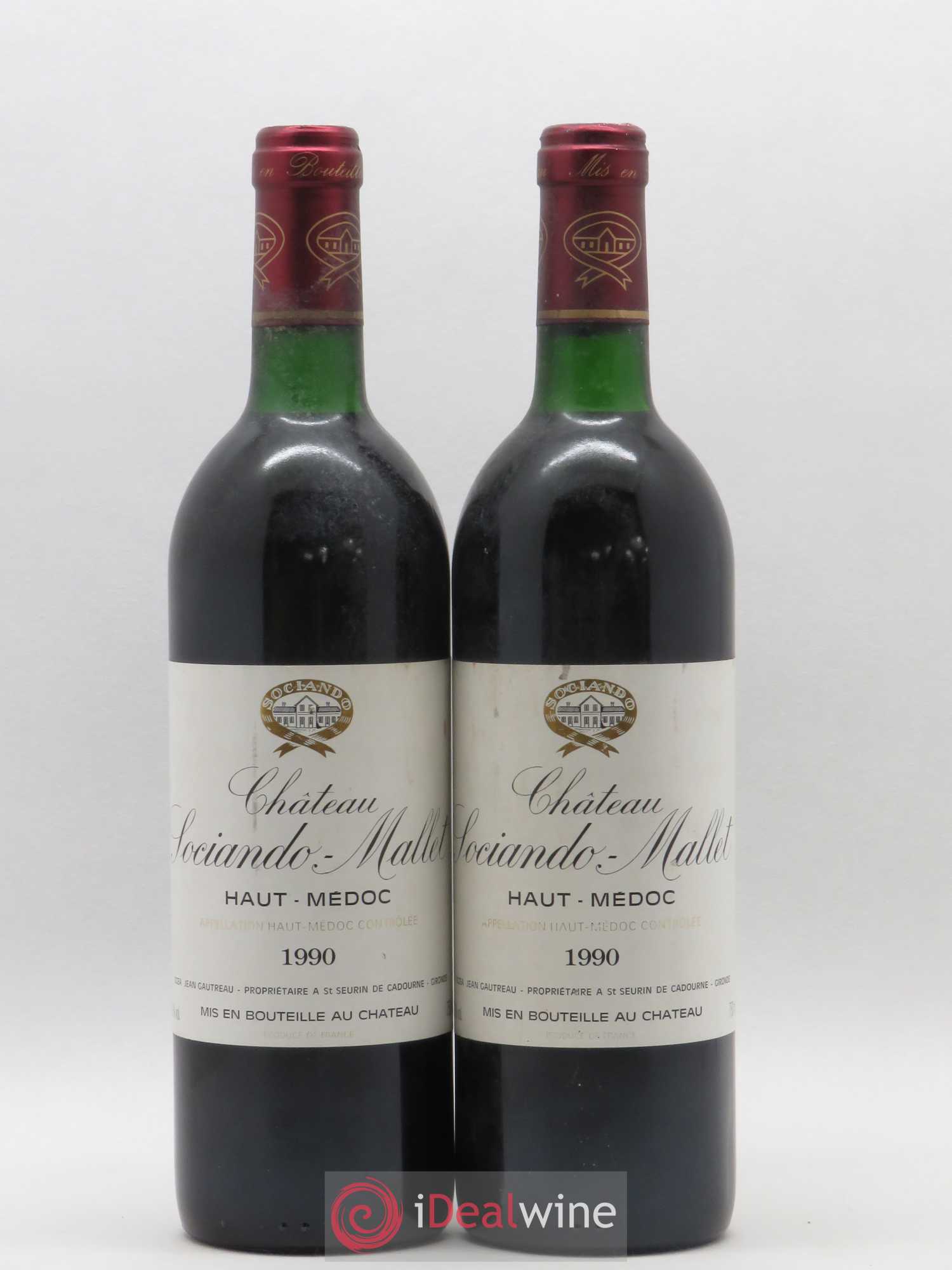 Château Sociando Mallet 1990 - Lot de 2 bouteilles - 0