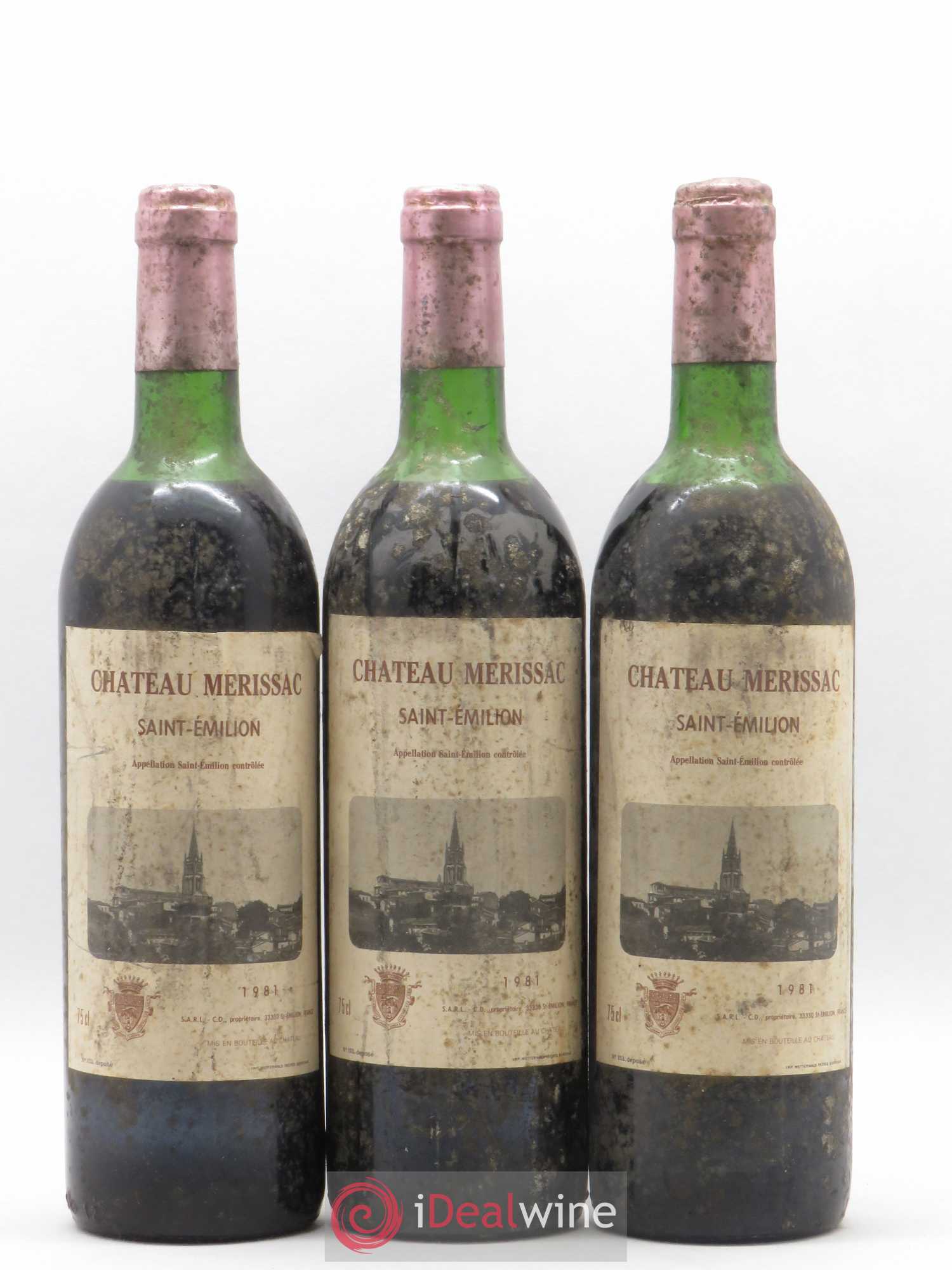 Saint-Émilion Chateau Merissac 1981 - Lot de 3 bouteilles - 0