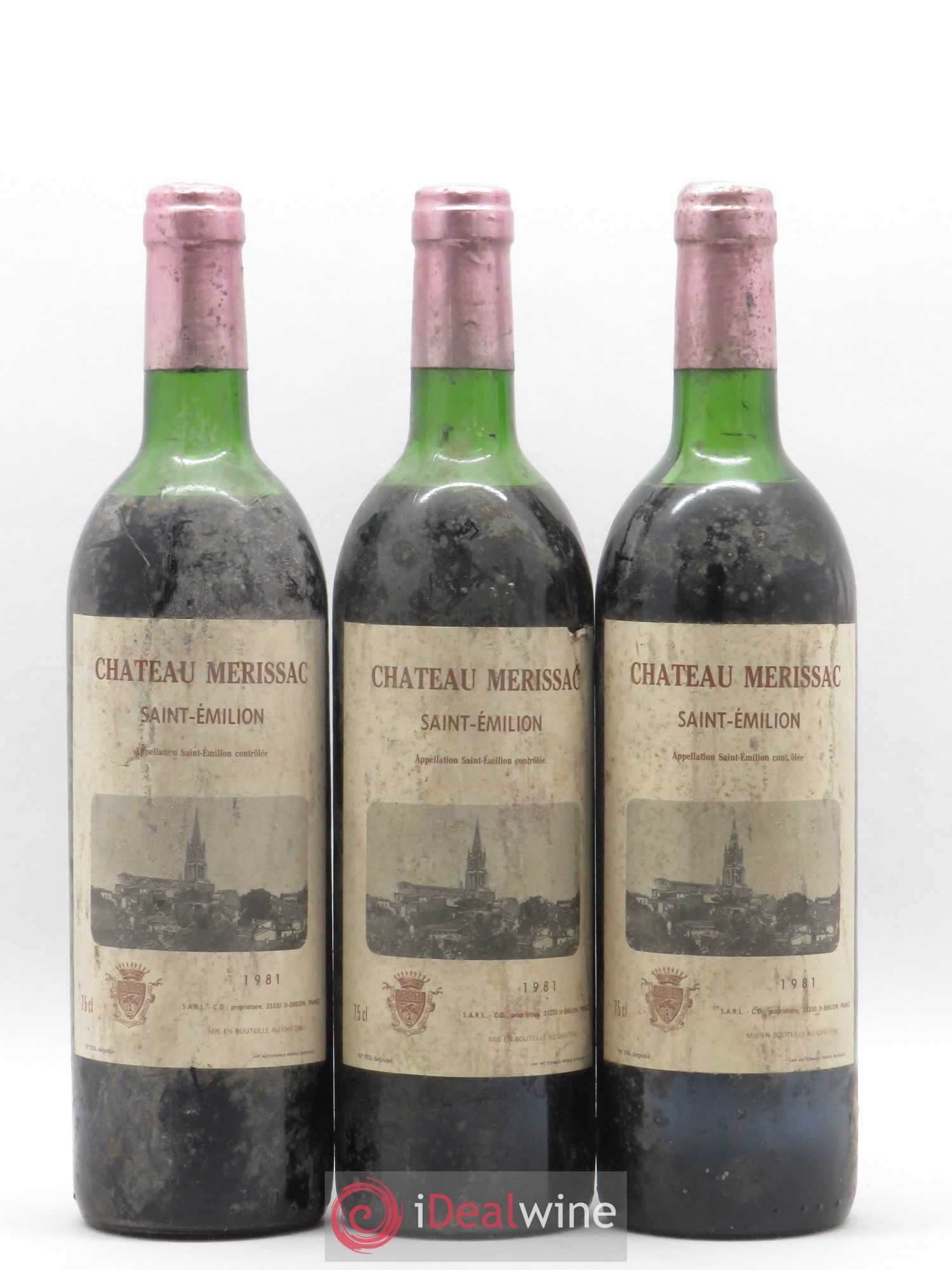 Saint-Émilion Chateau Merissac 1981 - Lot de 3 bouteilles - 0