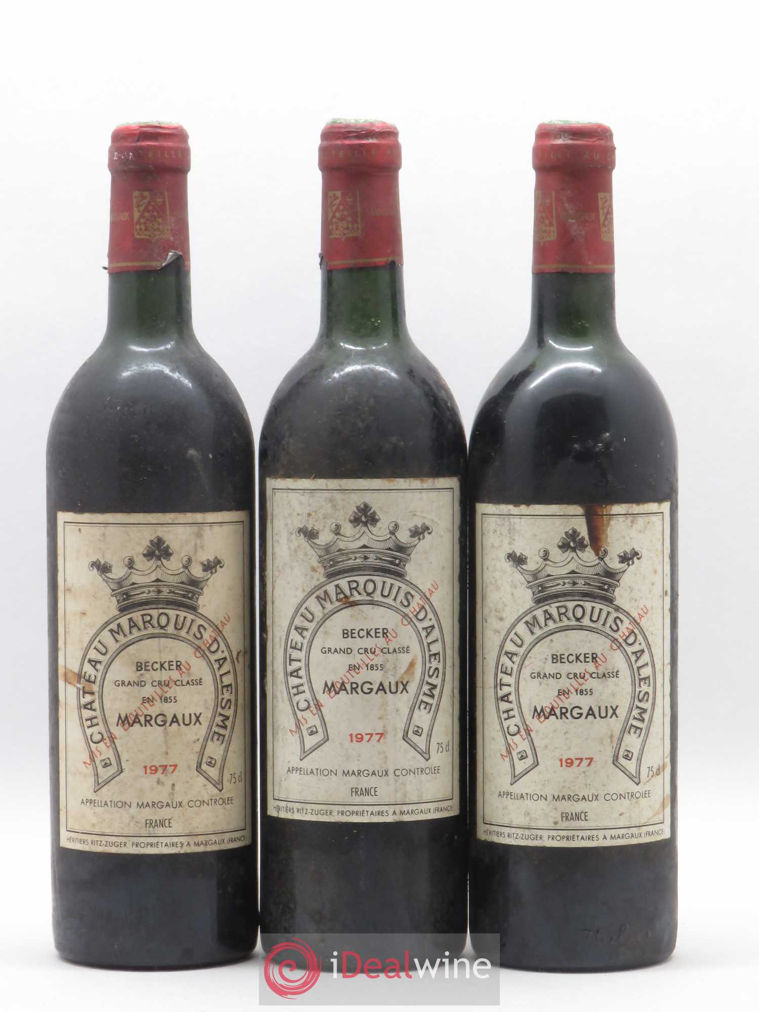 Château Marquis d'Alesme 1977 - Lot de 3 bouteilles - 0