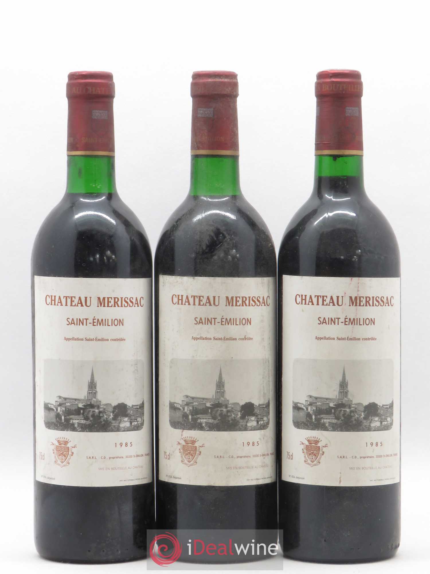 Saint-Émilion Chateau Merissac 1985 - Lot de 3 bouteilles - 0