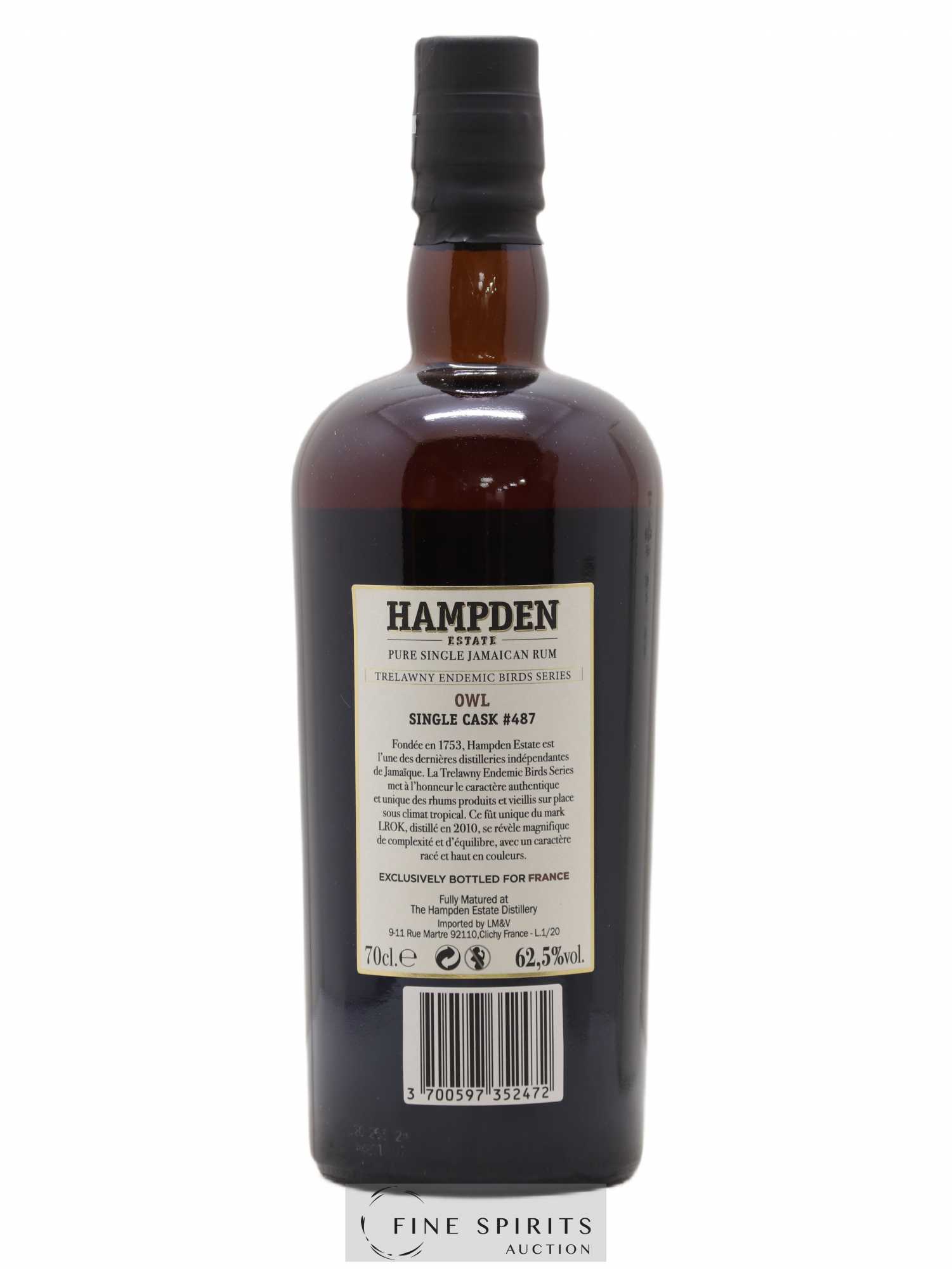 Hampden 10 years 2010 Velier Owl Single Cask n°487 - One of 250 - bottled 2020 Trelawny Endemic Birds - Lot of 1 bottle - 2