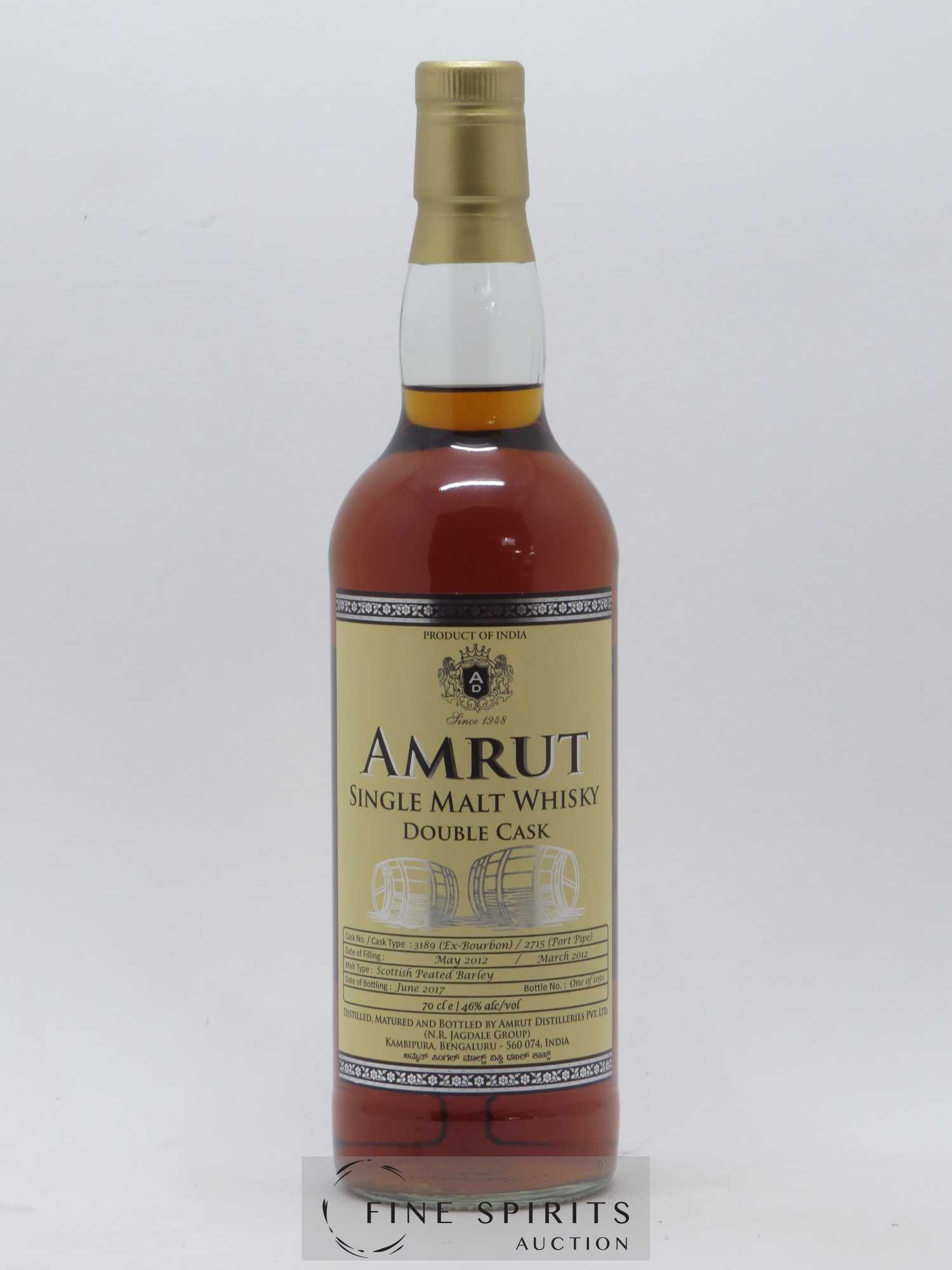 Amrut Of. Double Casks n°3189-2715 - One of 1050 - bottled 2017 - Lot de 1 bouteille - 1