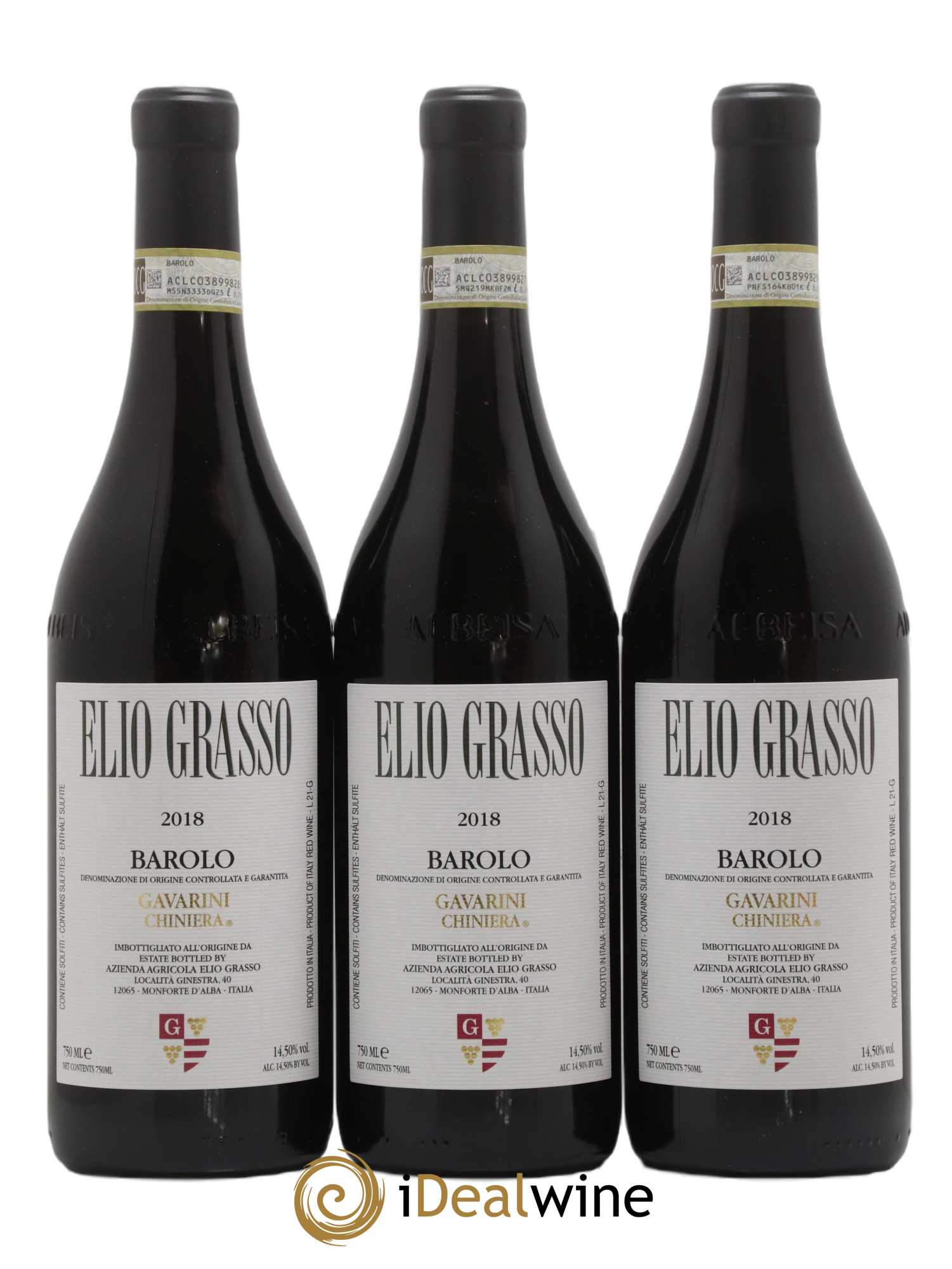 Barolo Gavarini Chiniera Elio Grasso 2018 - Lot de 3 bouteilles - 0