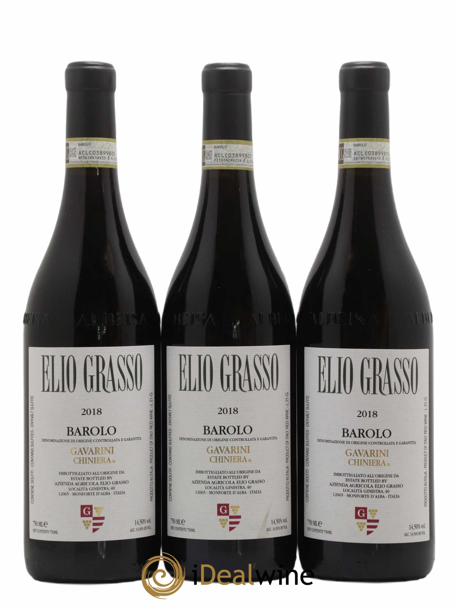 Barolo Gavarini Chiniera Elio Grasso 2018 - Lot de 3 bouteilles - 0