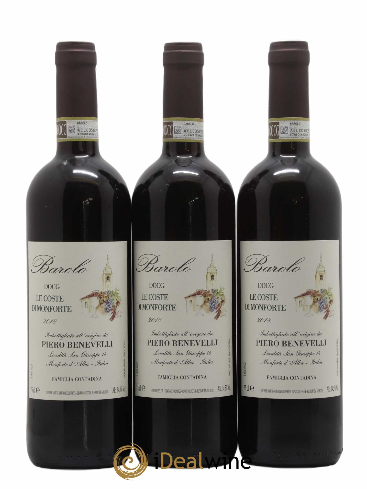 Barolo Le Coste di Monforte Piero Benevelli 2018 - Lot de 3 bouteilles - 0