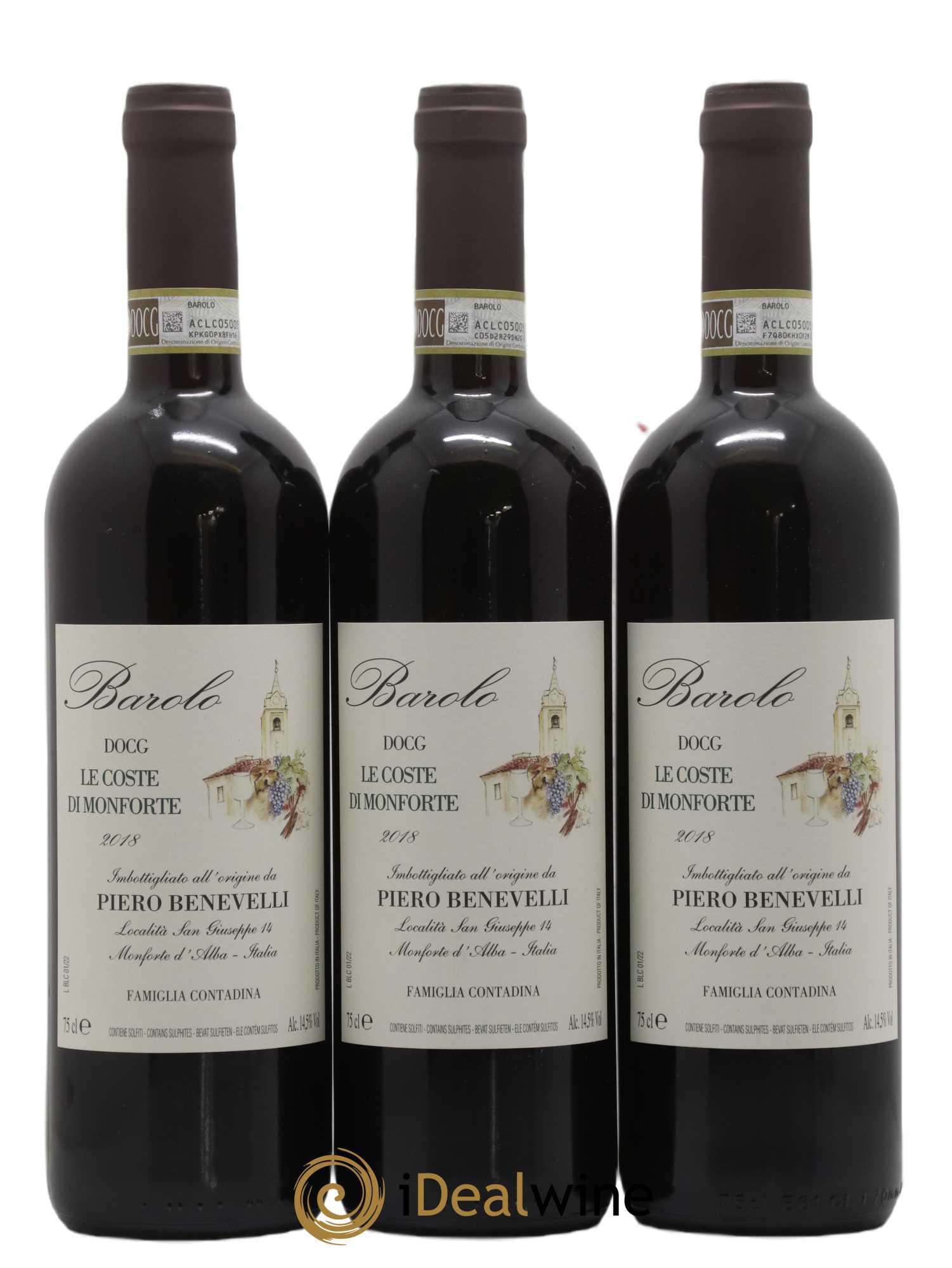 Barolo Le Coste di Monforte Piero Benevelli 2018 - Lot de 3 bouteilles - 0