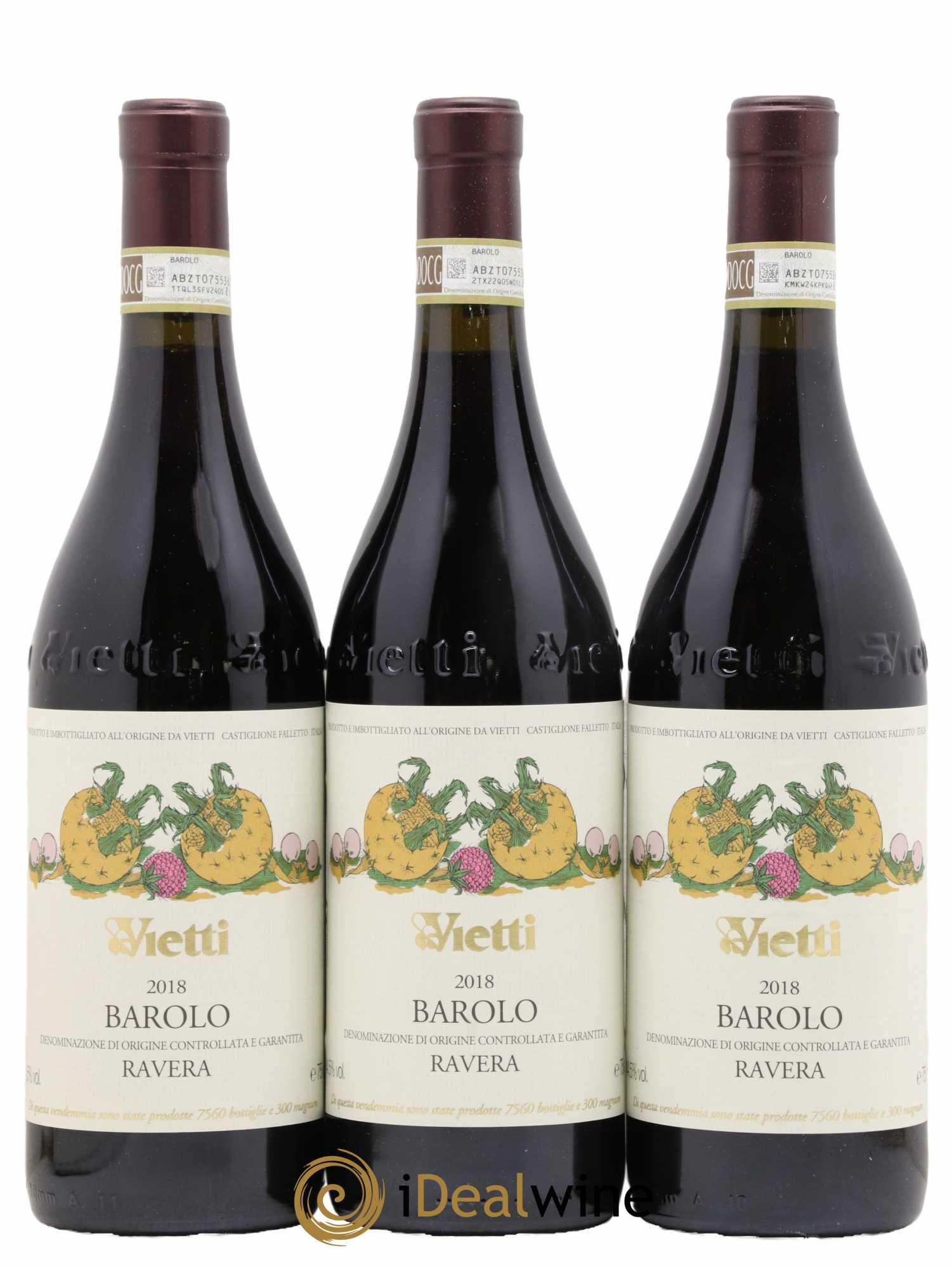 Barolo DOCG Ravera Vietti 2018 - Lot de 3 bouteilles - 0