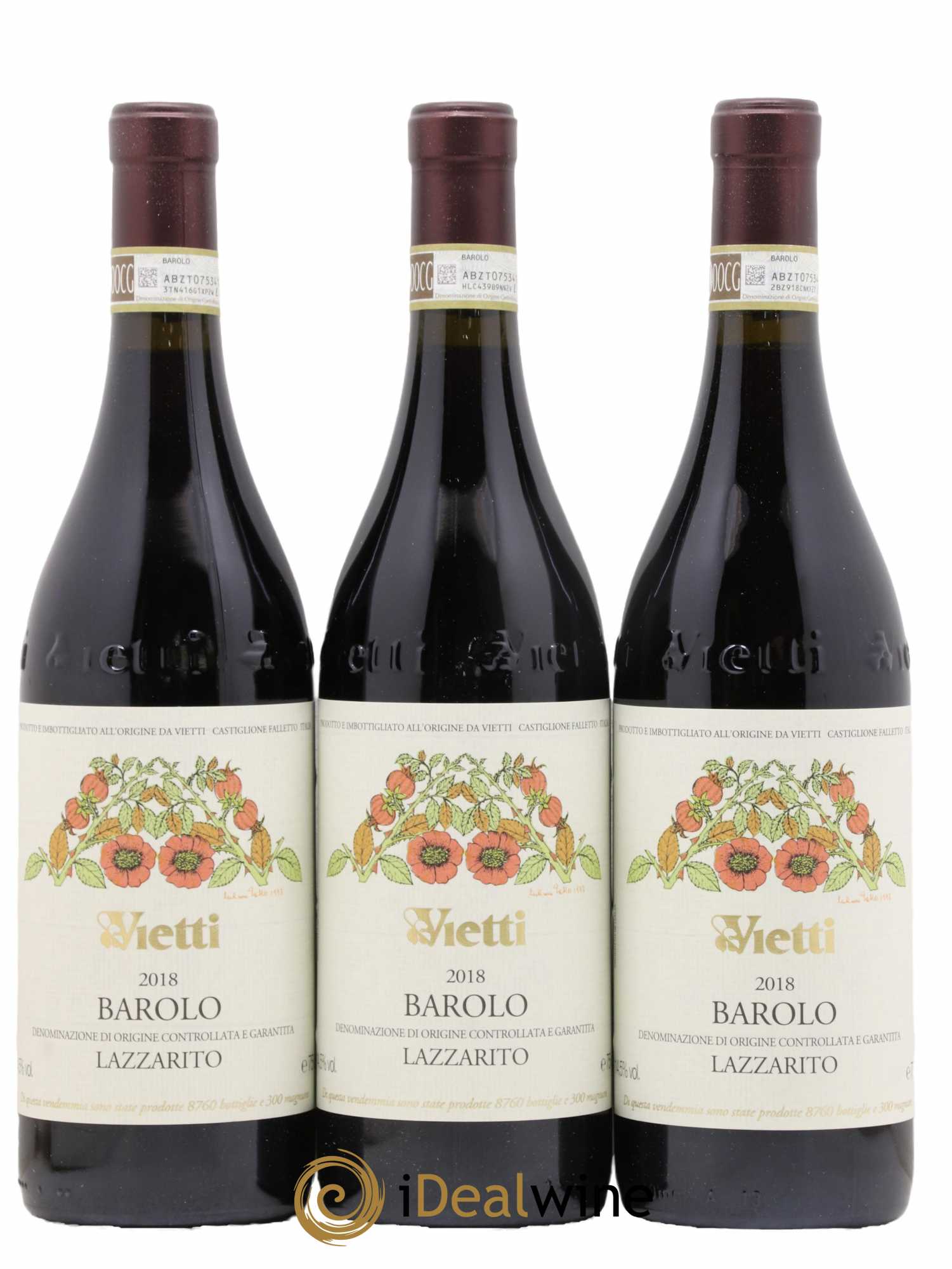 Barolo DOCG Lazzarito Vietti 2018 - Lot de 3 bouteilles - 0