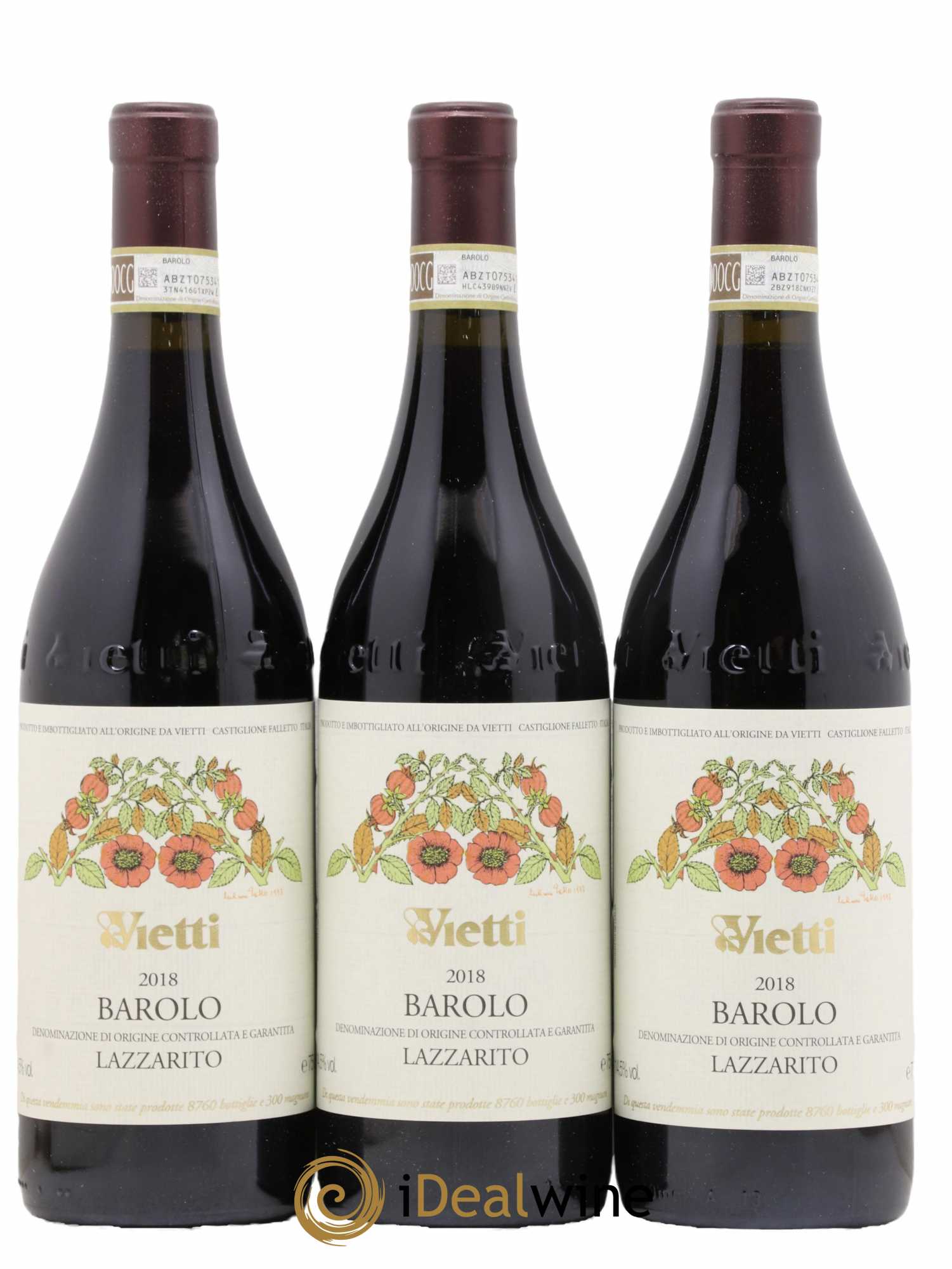Barolo DOCG Lazzarito Vietti 2018 - Lot de 3 bouteilles - 0