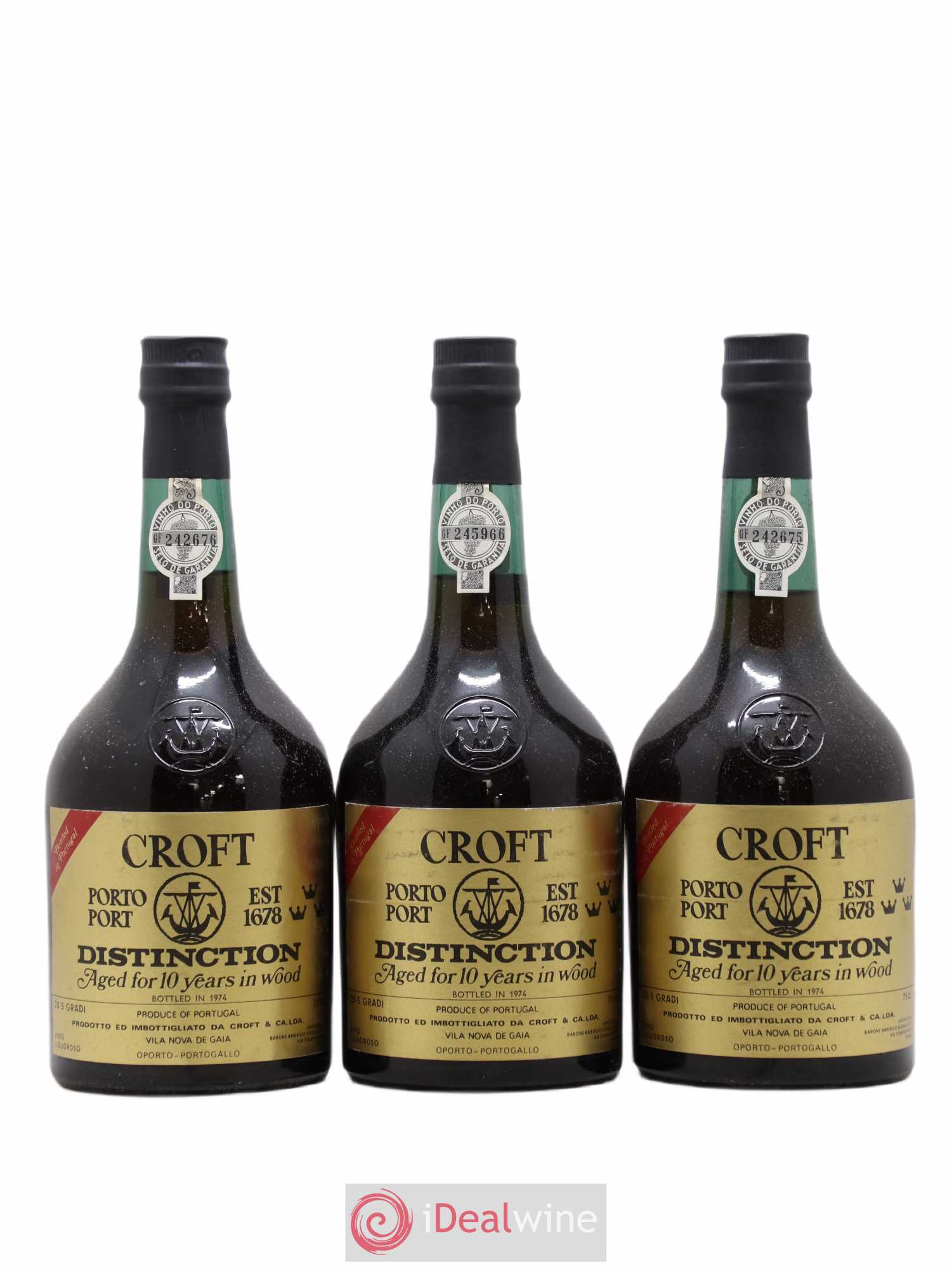 Porto Croft The Fladgate Partnership 10 anni Import Barine Amerigno Sagna et Figli 1974 - Posten von 3 Flaschen - 0