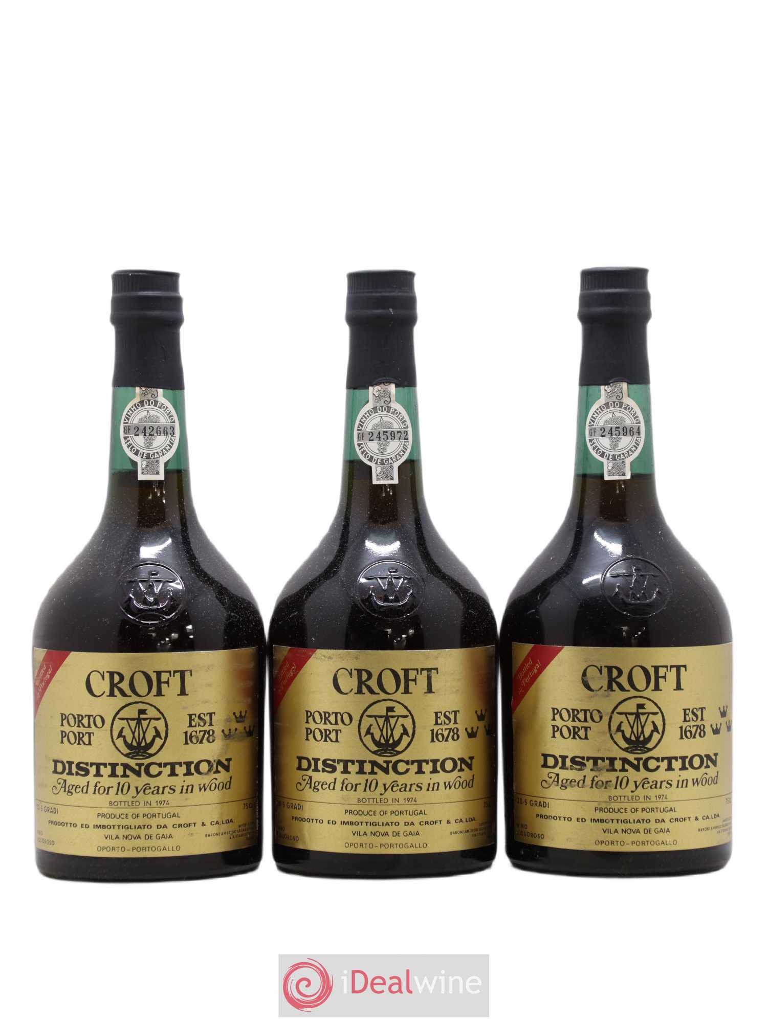 Porto Croft The Fladgate Partnership 10 anni Import Barone Amerigo Sagna et Figli 1974 - Posten von 3 Flaschen - 0