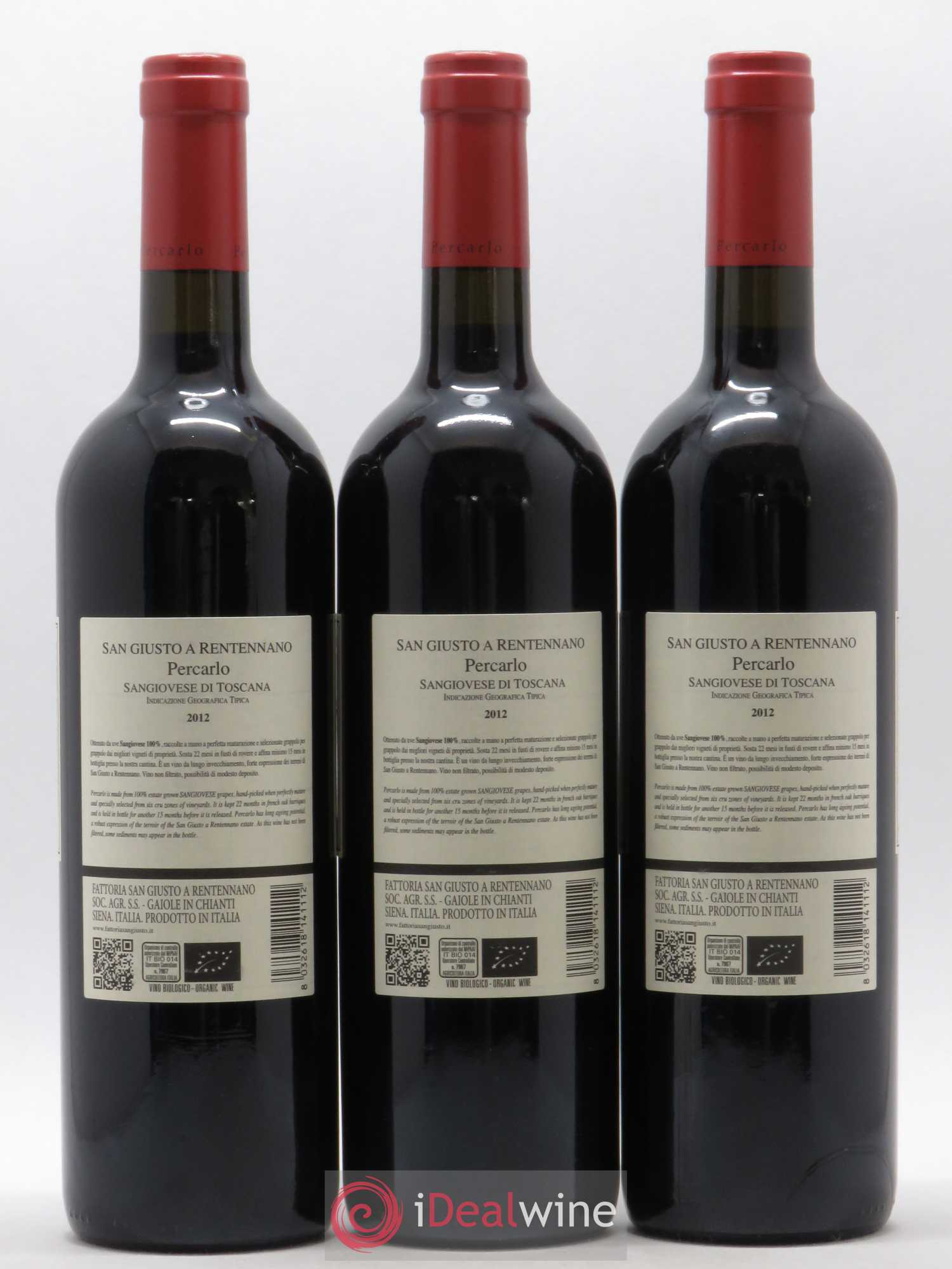 Toscana IGT San Giusto a Rentennano Percarlo Famille Martini di Cigala 2012 - Lot de 3 bouteilles - 1