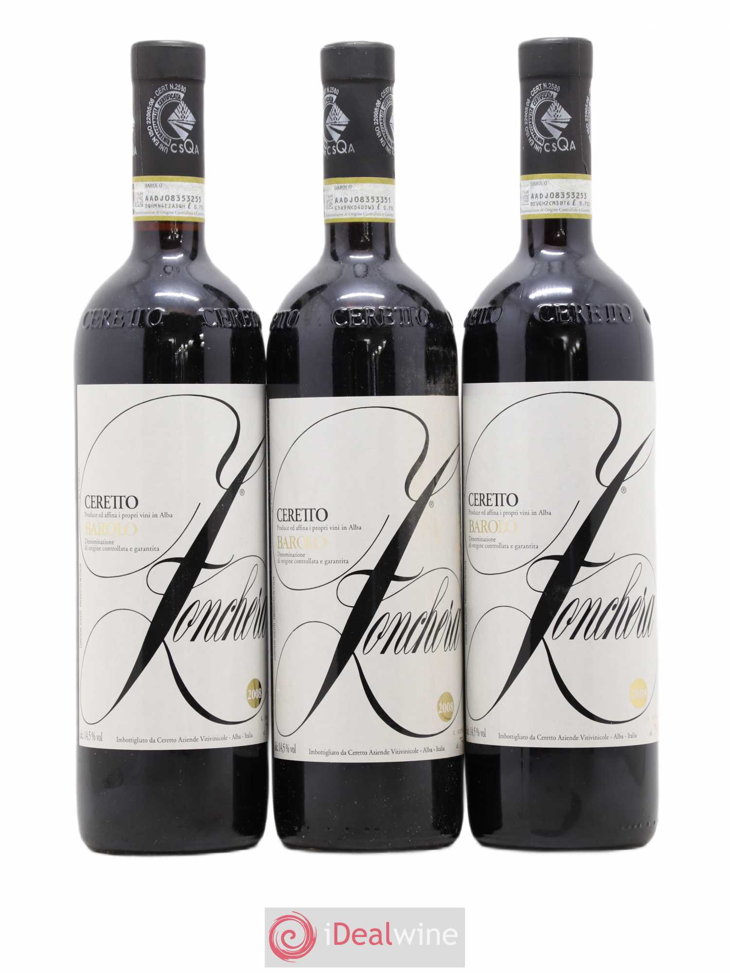 Barolo Zonchera Ceretto 2008 - Lot de 3 bouteilles - 0