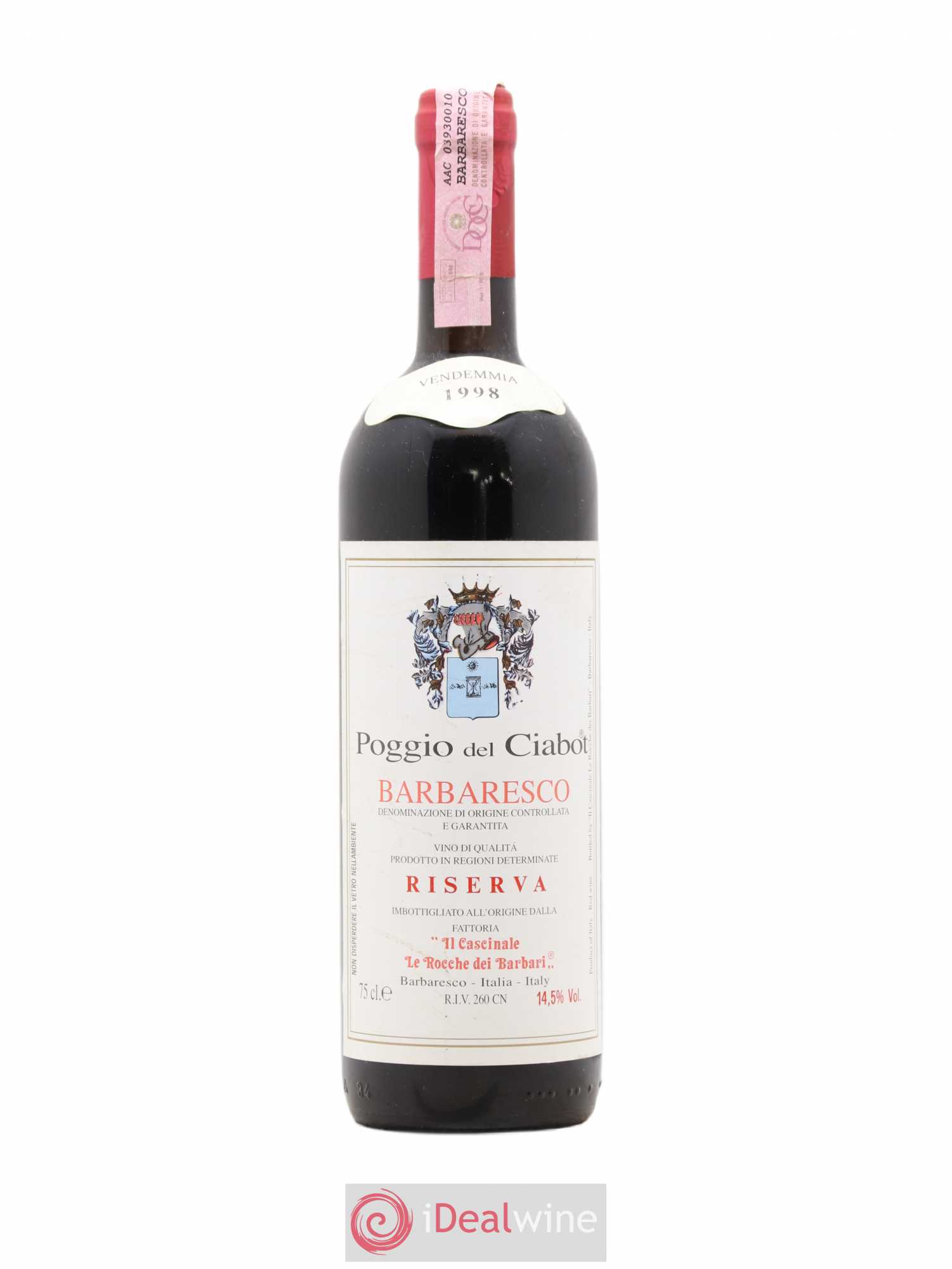 Barbaresco DOCG Poggio del Ciabot Riserva Le Rocche dei Barbari 1998 - Lotto di 1 bottiglia - 0